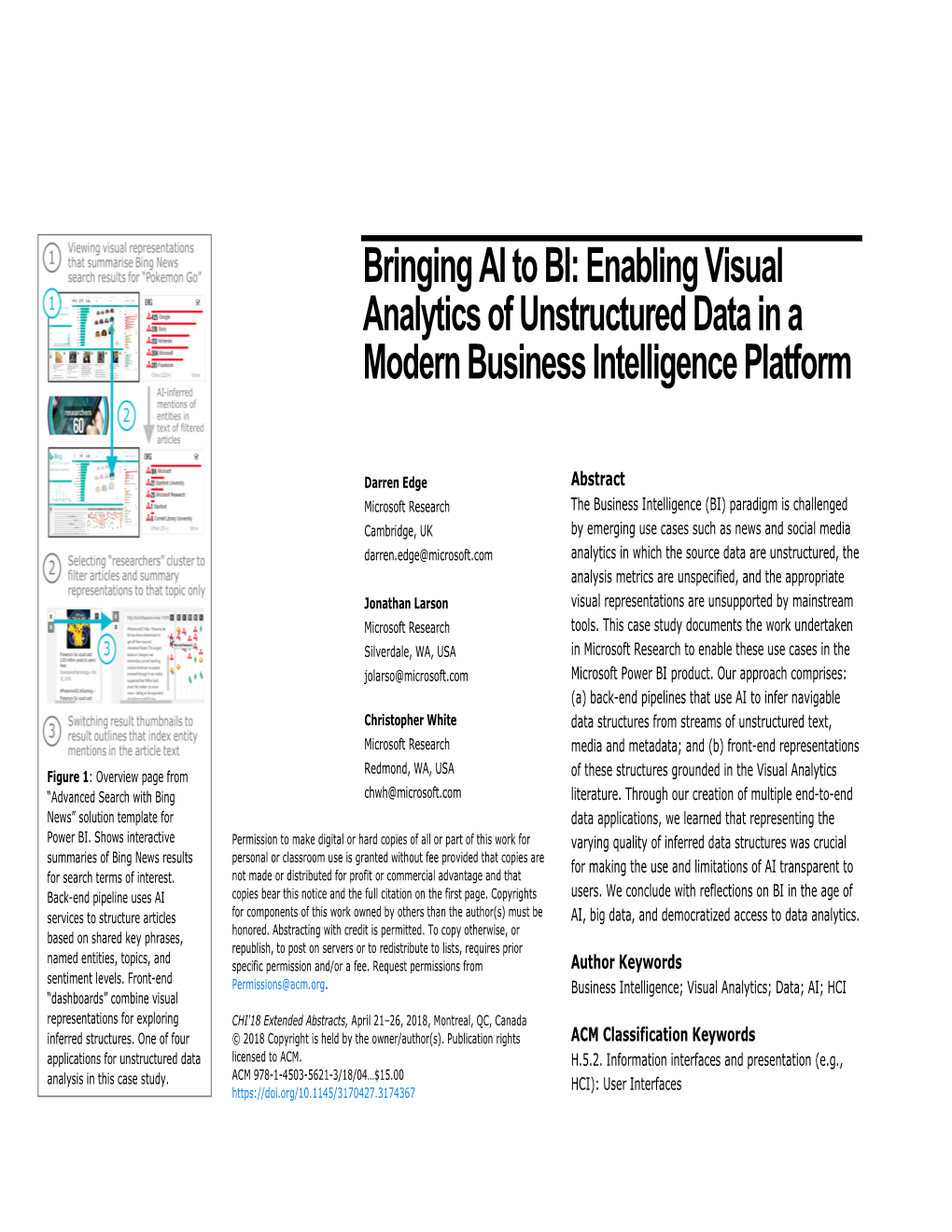 Bringing AI to BI: Enabling Visual Analytics of Unstructured