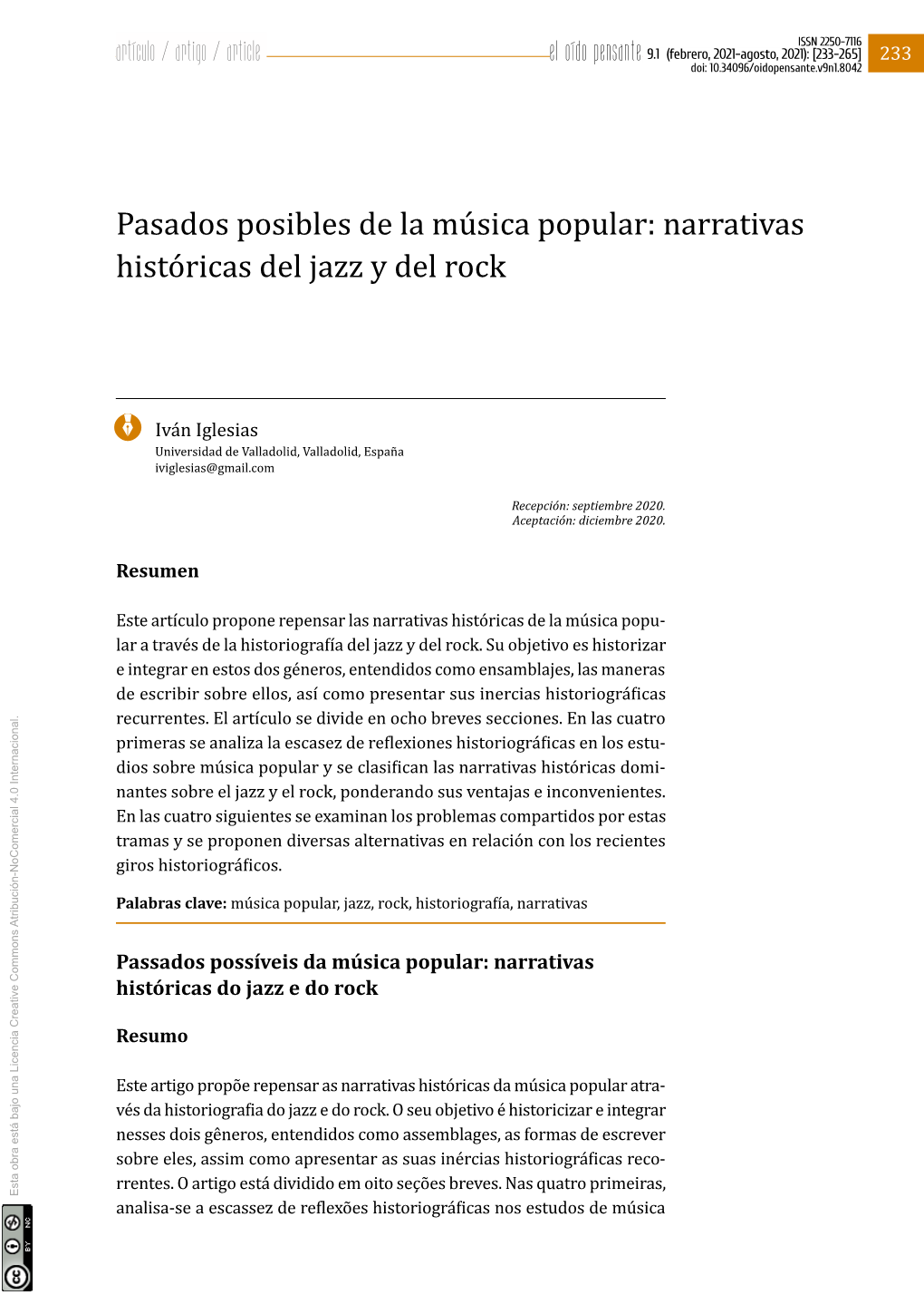 Narrativas Históricas Del Jazz Y Del Rock