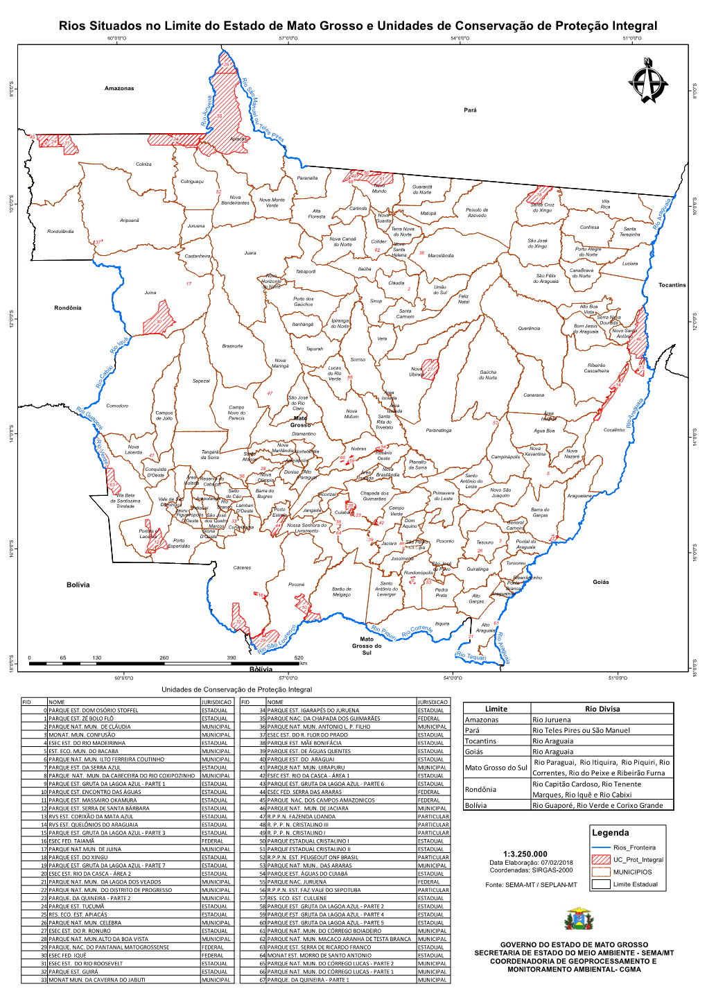 Rios Situados No Limite Do Estado De Mato Grosso E Unidades De Conservação De Proteção Integral 60°0'0"O 57°0'0"O 54°0'0"O 51°0'0"O