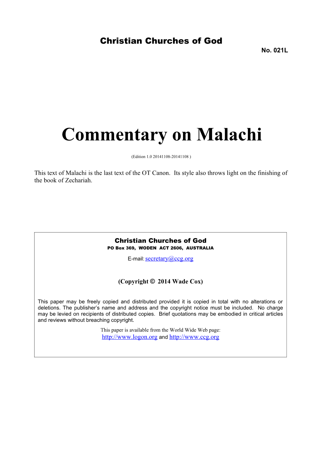 Commentary on Malachi (No. 021L)