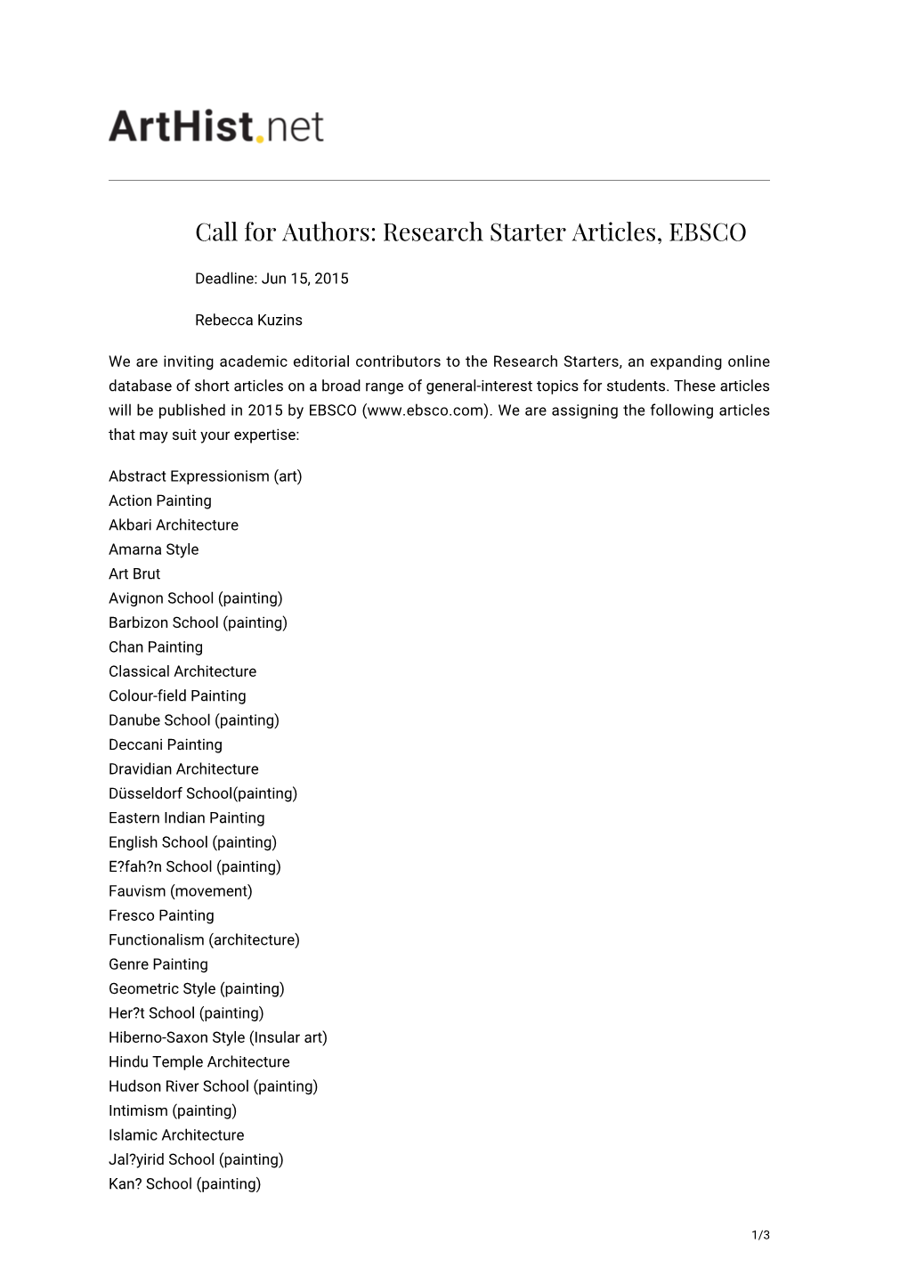 Call for Authors: Research Starter Articles, EBSCO