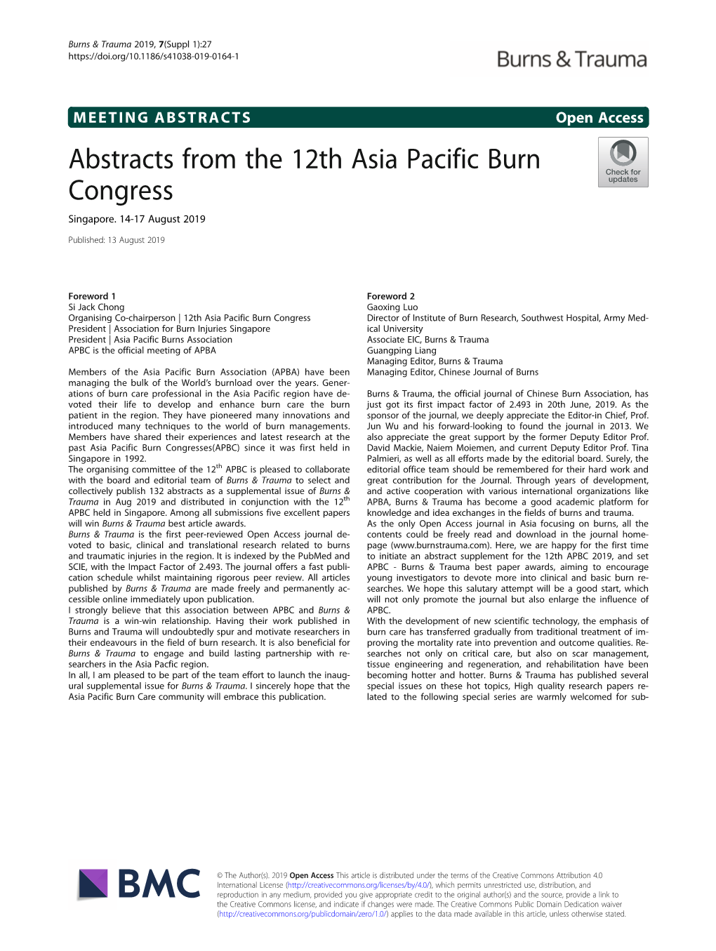 Abstracts from the 12Th Asia Pacific Burn Congress Singapore