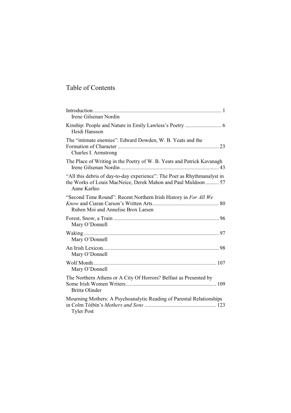 Table of Contents