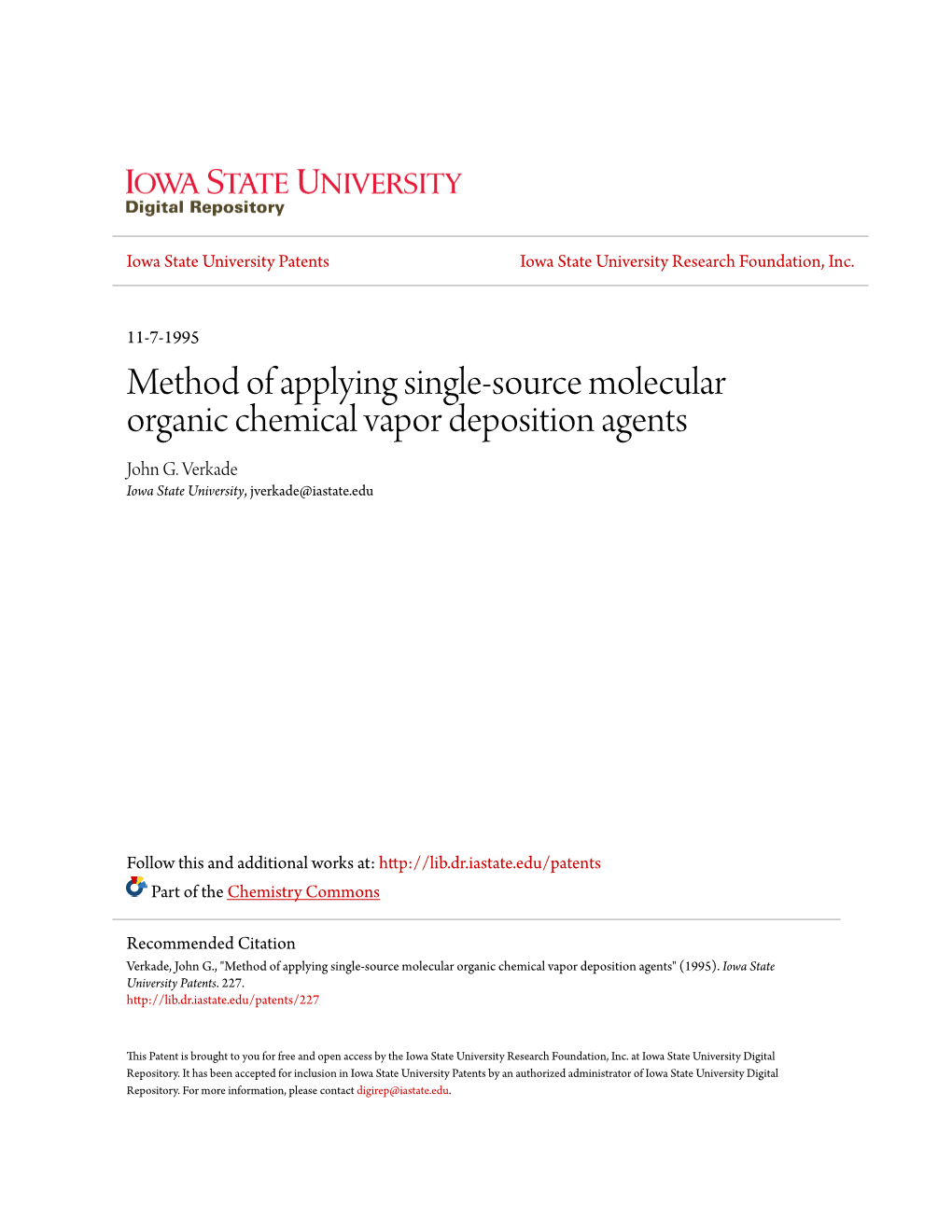 Method of Applying Single-Source Molecular Organic Chemical Vapor Deposition Agents John G