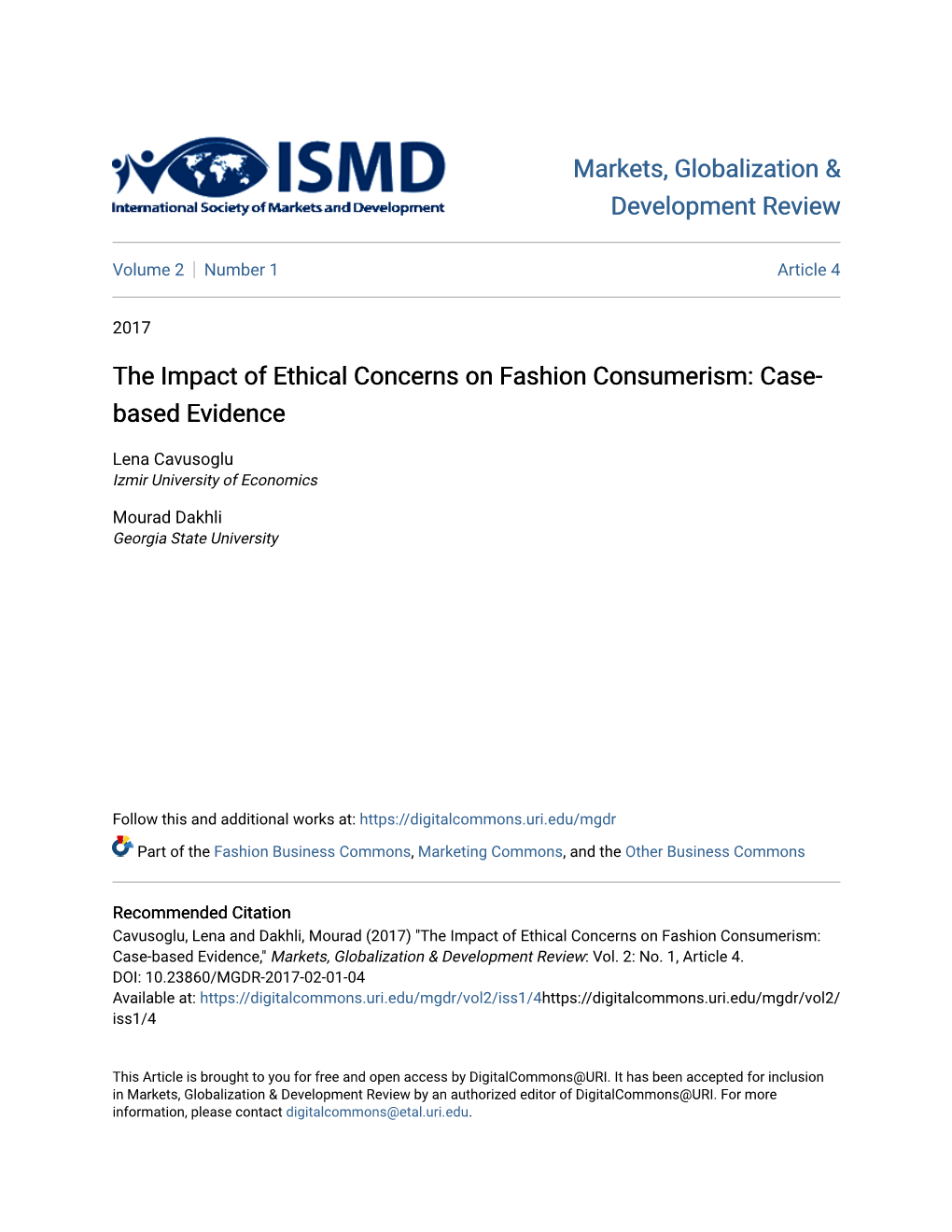 The Impact of Ethical Concerns on Fashion Consumerism: Case- Based Evidence