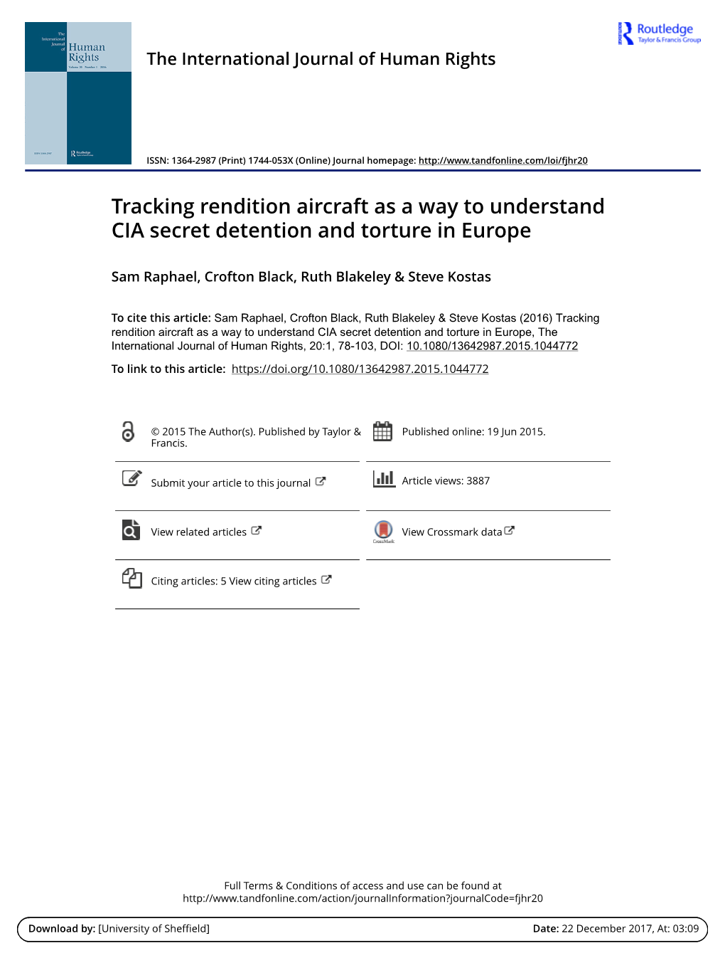 Tracking Rendition Aircraft As a Way to Understand CIA Secret Detention and Torture in Europe