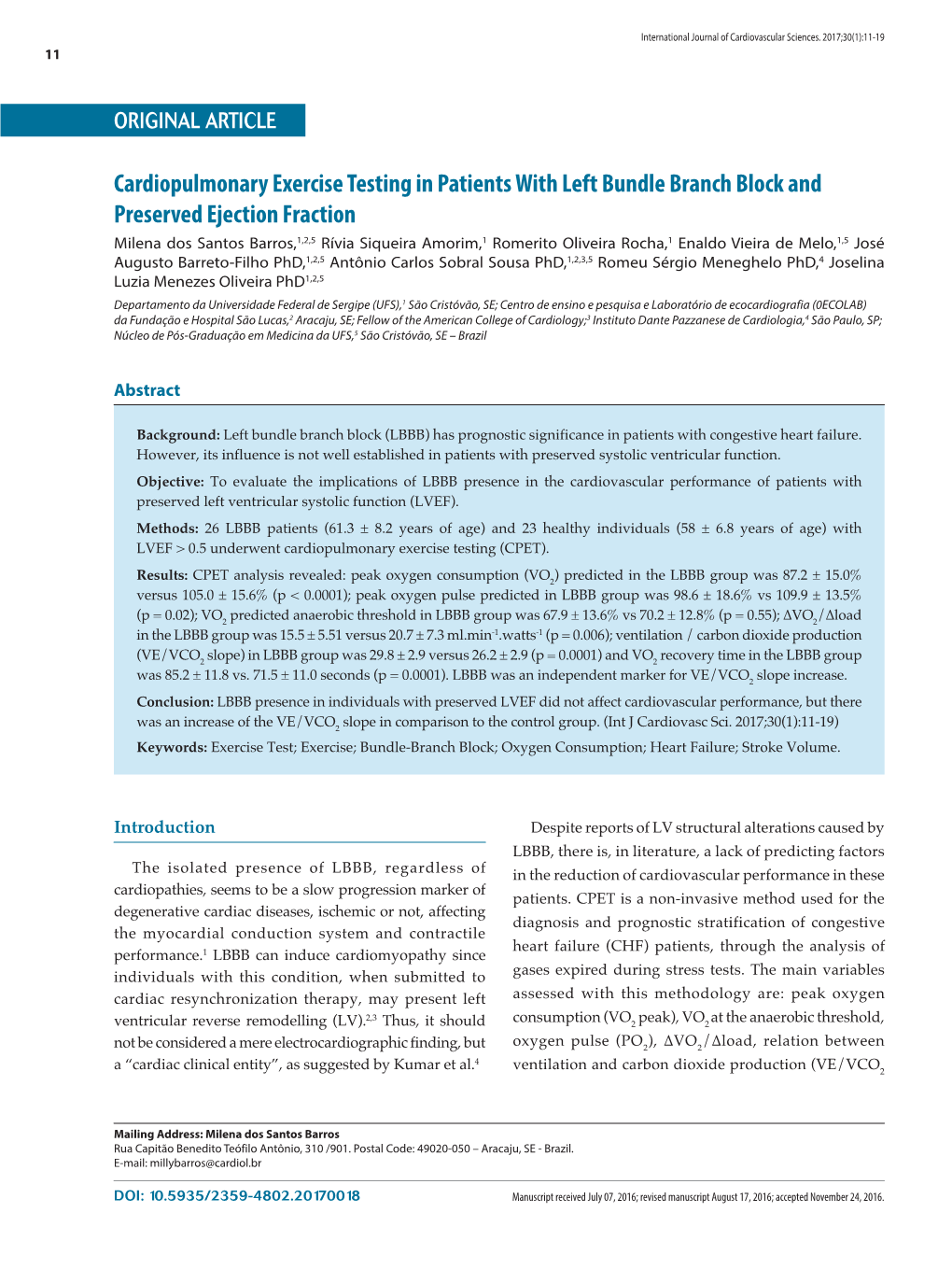 Cardiopulmonary Exercise Testing in Patients with Left Bundle Branch