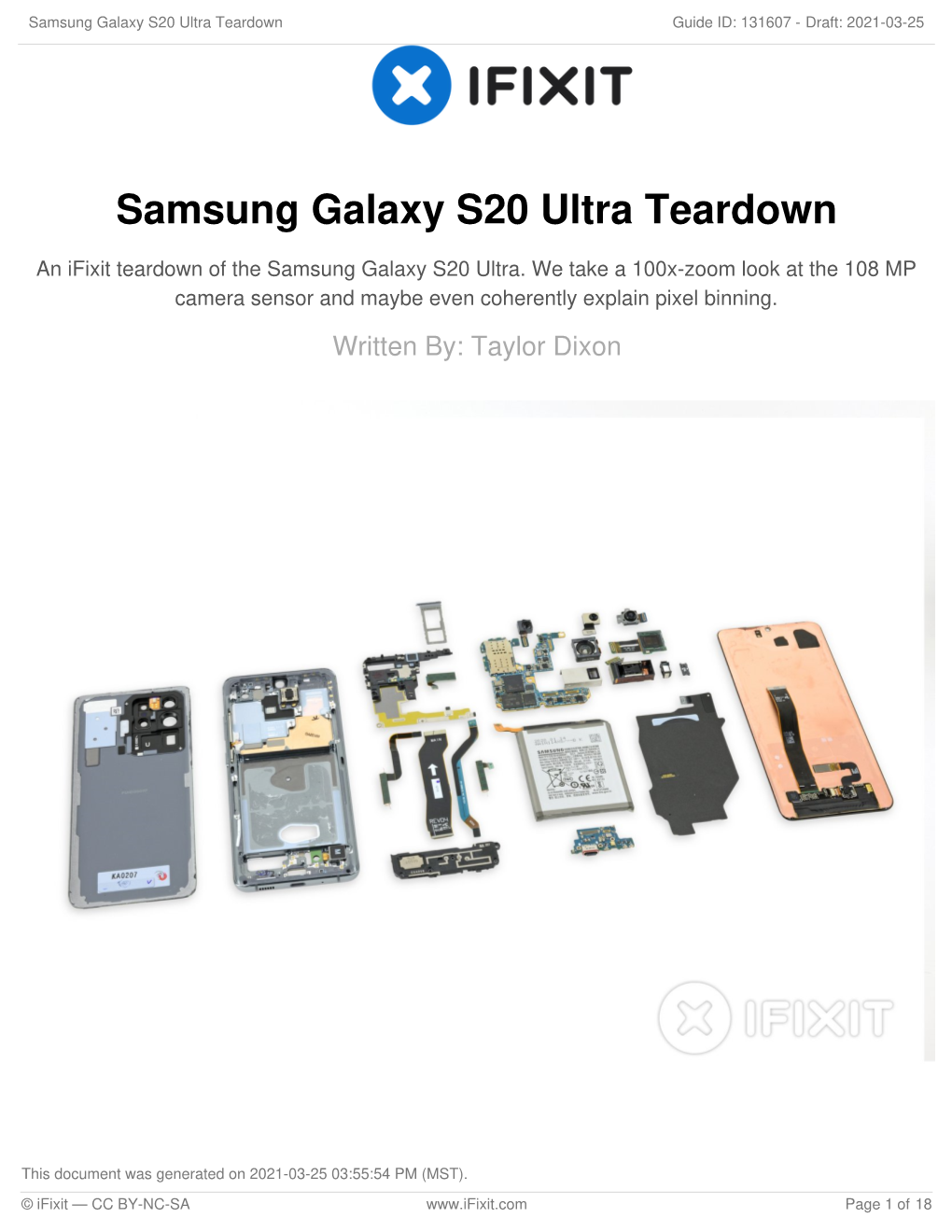 Samsung Galaxy S20 Ultra Teardown Guide ID: 131607 - Draft: 2021-03-25