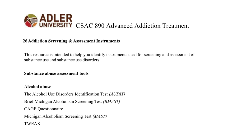 CSAC 890 Advanced Addiction Treatment