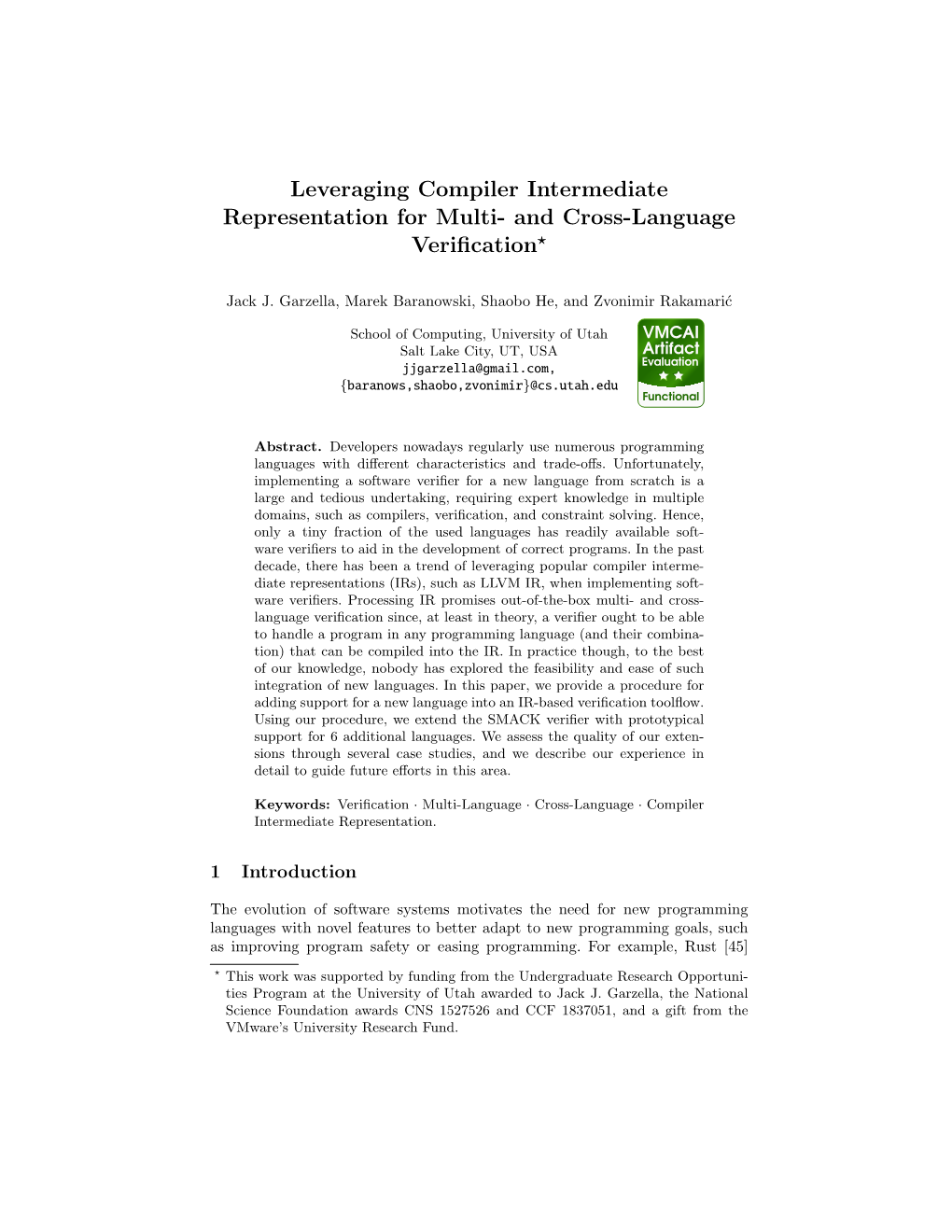 Leveraging Compiler Intermediate Representation for Multi- and Cross-Language Veriﬁcation?