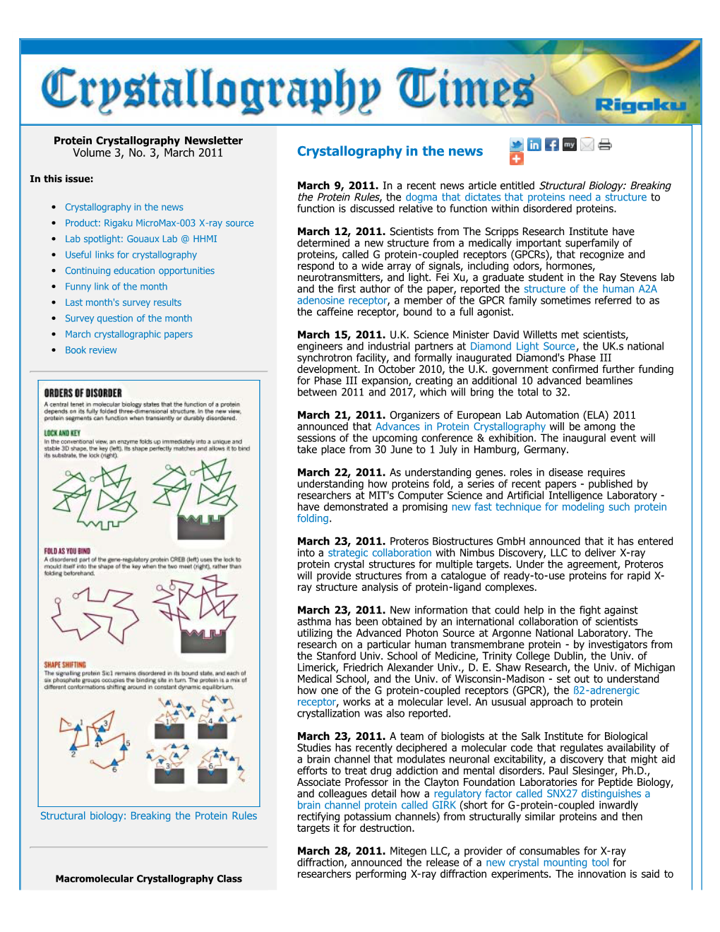 Protein Crystallography Newsletter Volume 3, No