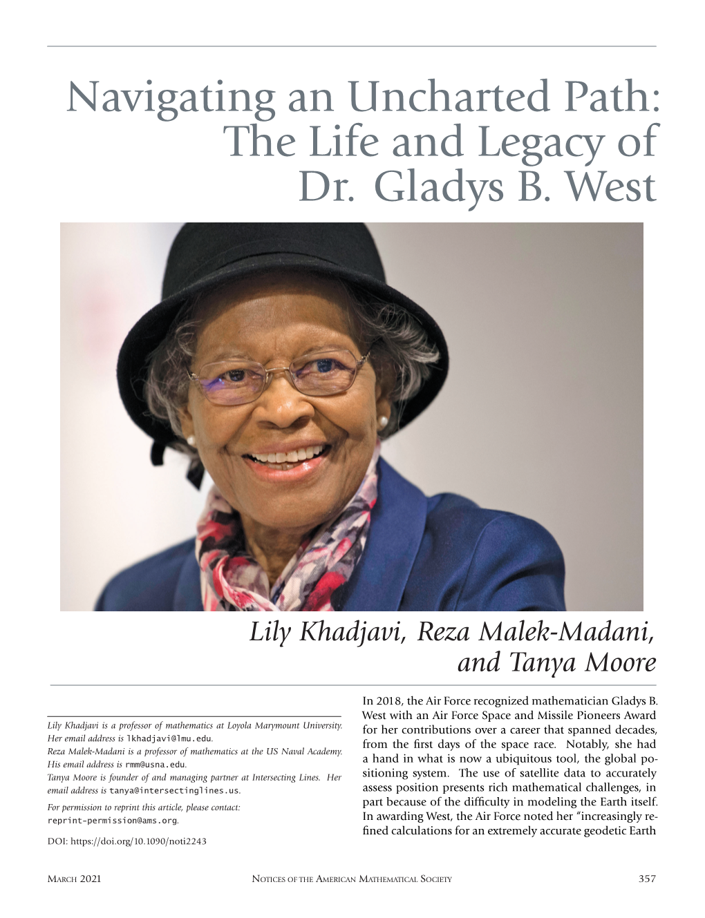 Navigating an Uncharted Path: the Life and Legacy of Dr. Gladys B. West