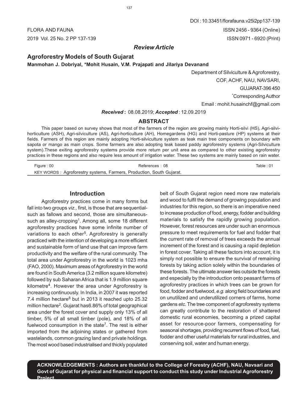 Review Article Agroforestry Models of South Gujarat Introduction