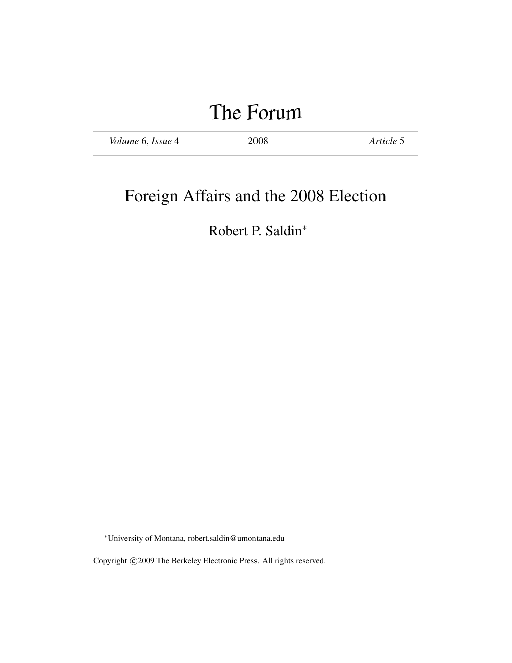 Foreign Affairs and the 2008 Election