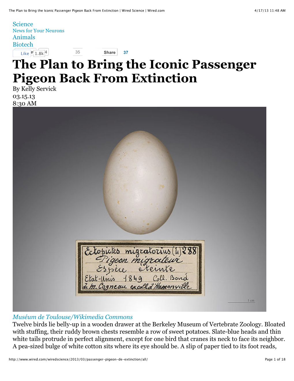 The Plan to Bring the Iconic Passenger Pigeon Back from Extinction | Wired Science | Wired.Com 4/17/13 11:48 AM