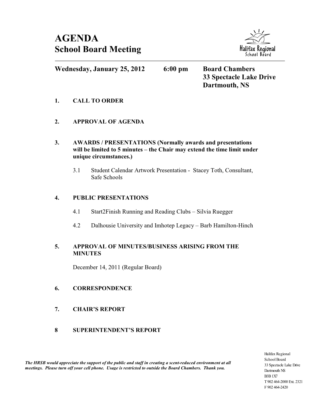 AGENDA School Board Meeting