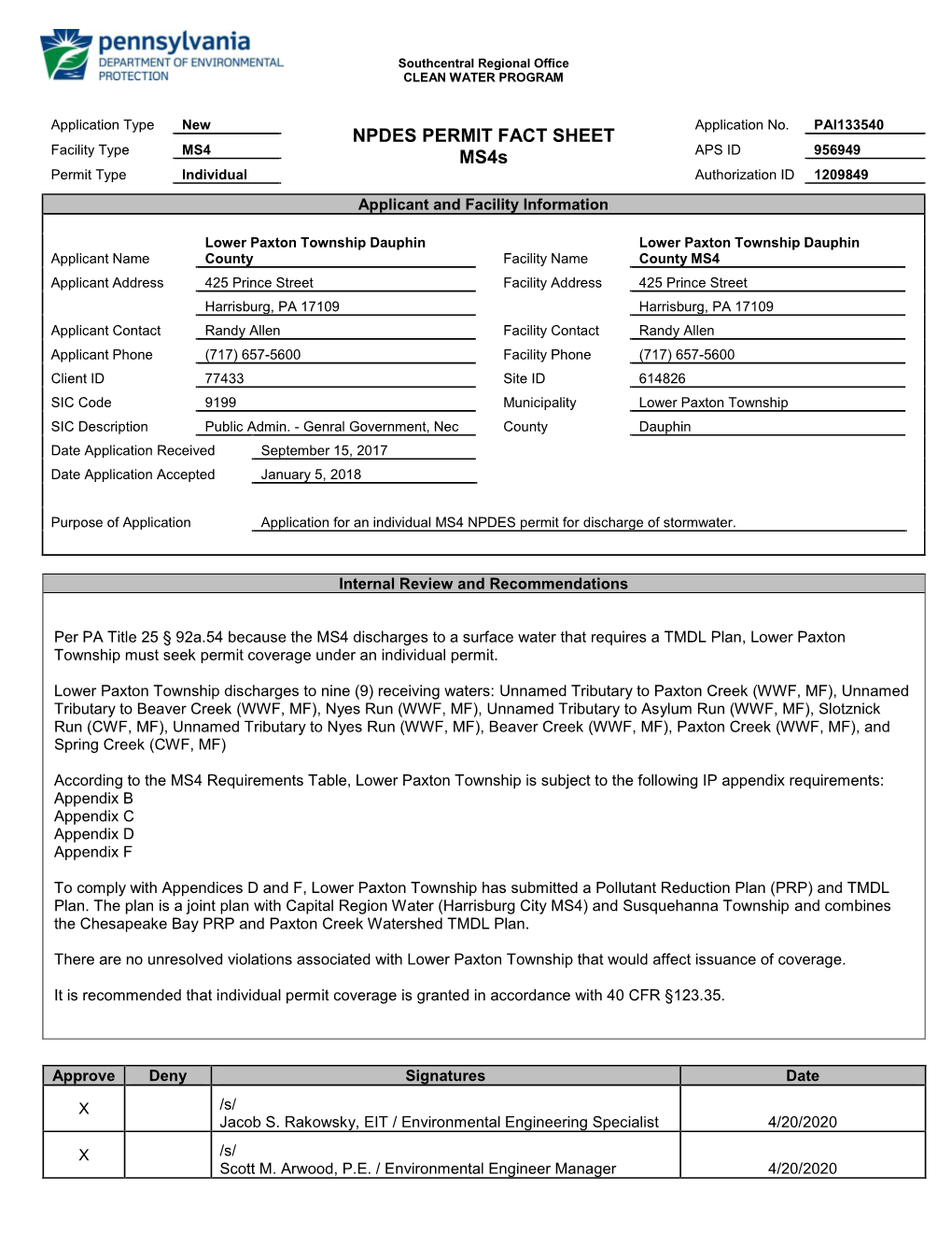 NPDES PERMIT FACT SHEET Ms4s