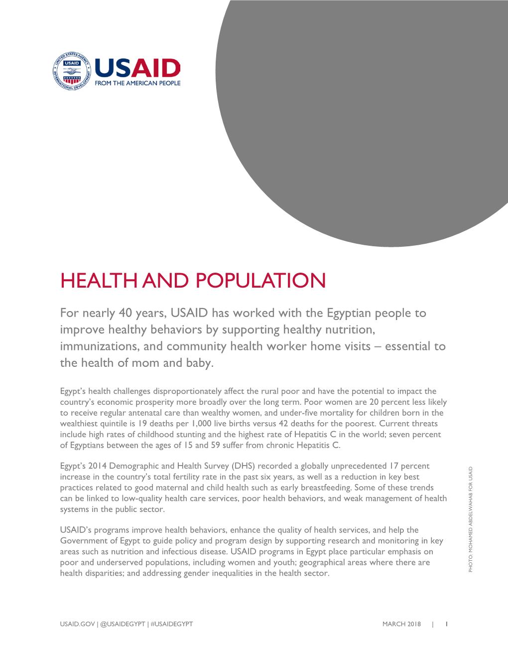 USAID/Egypt's Current Work in the Health Sector
