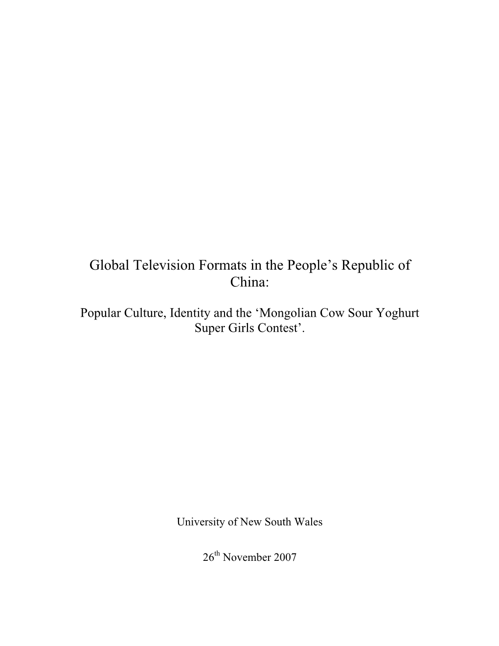 Global Television Formats in the People's Republic of China