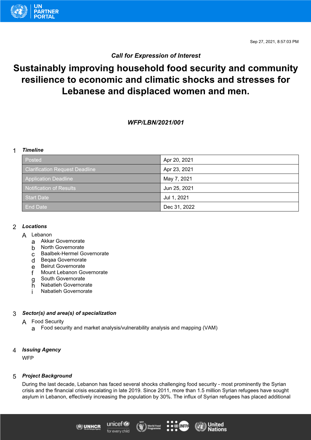 Sustainably Improving Household Food Security and Community Resilience to Economic and Climatic Shocks and Stresses for Lebanese and Displaced Women and Men