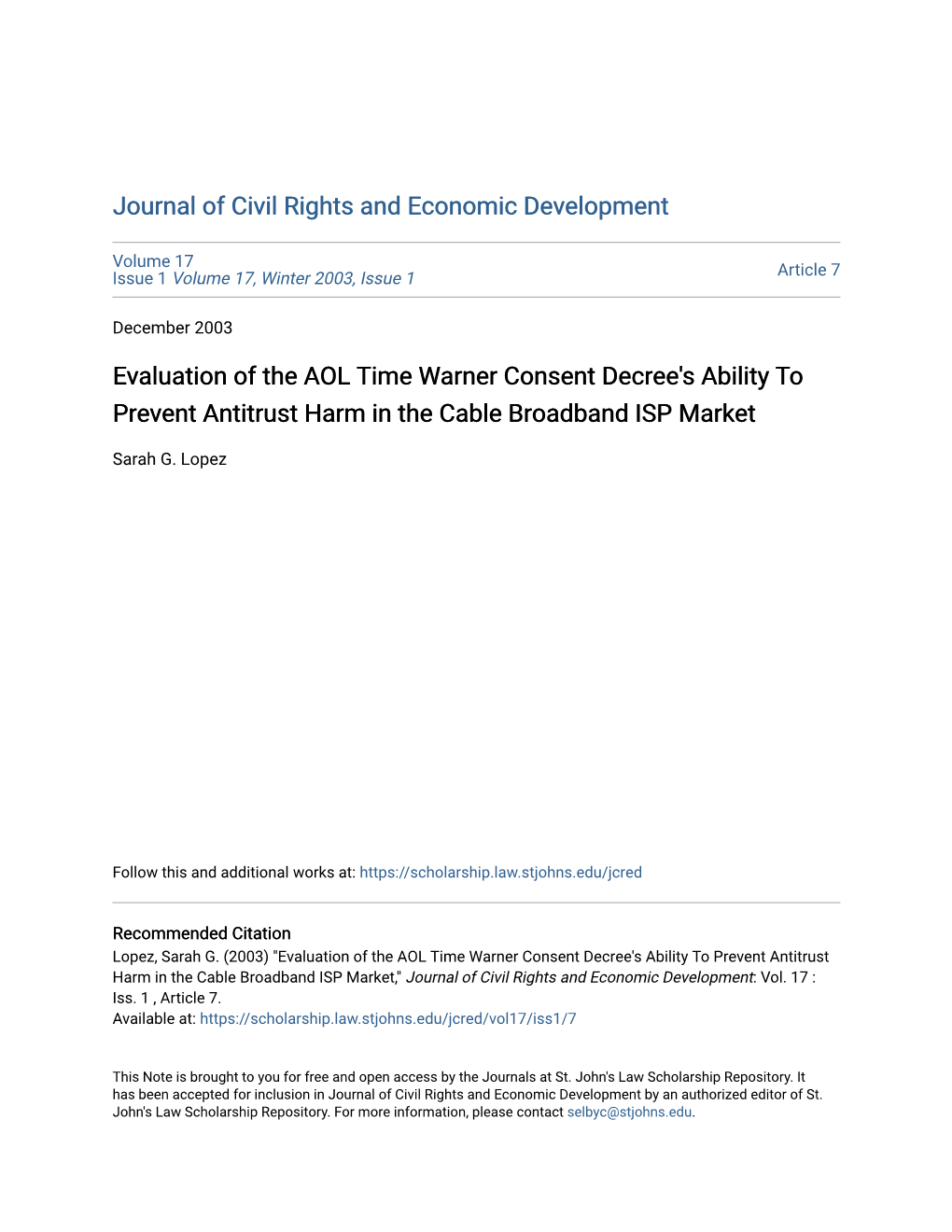 Evaluation of the AOL Time Warner Consent Decree's Ability to Prevent Antitrust Harm in the Cable Broadband ISP Market