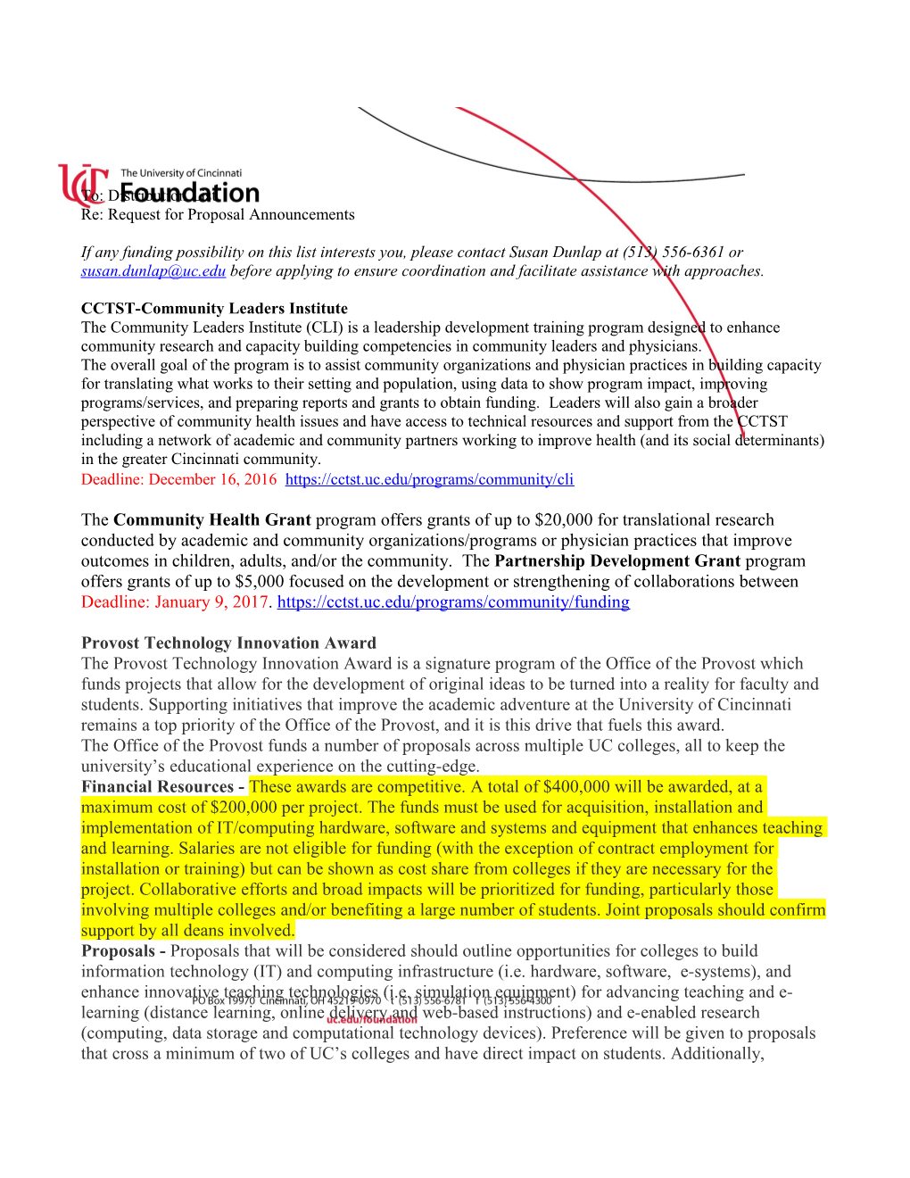 Re: Request for Proposal Announcements