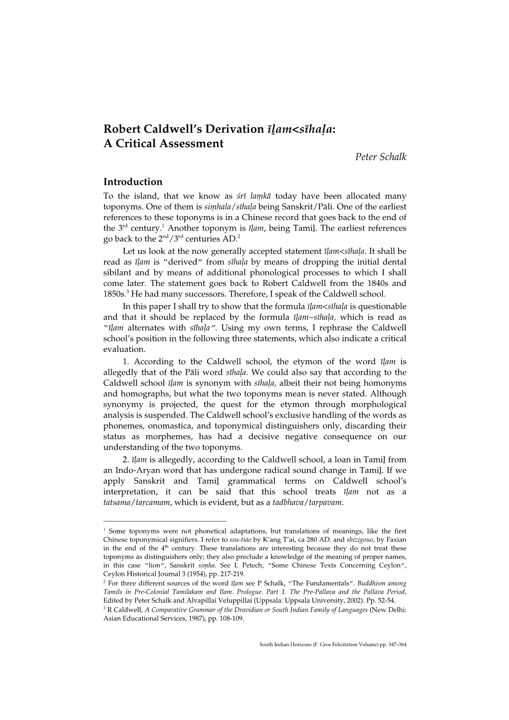 Robert Caldwell's Derivation Гчam&lt;Sгhaлa: a Critical Assessment