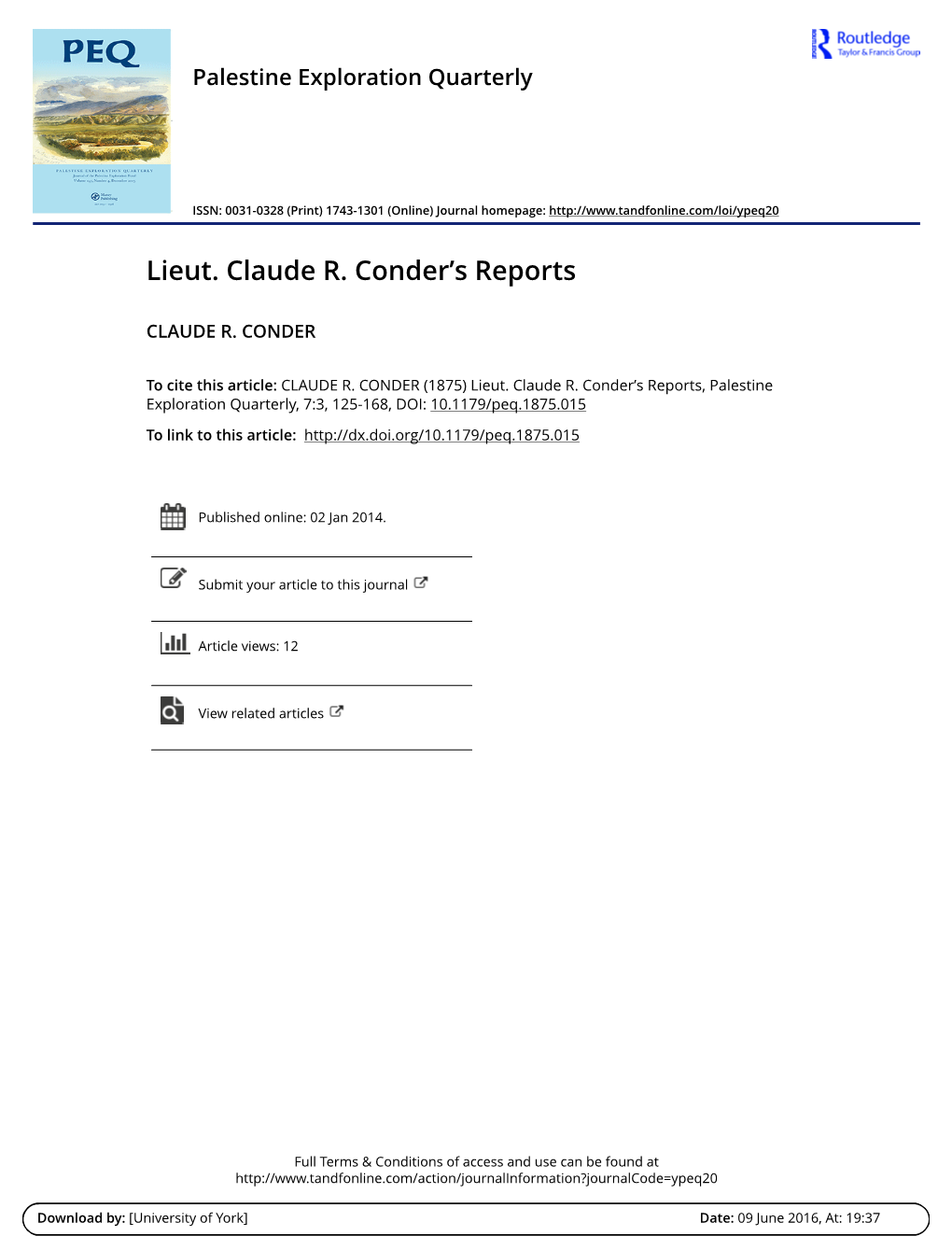 Lieut. Claude R. Conder's Reports