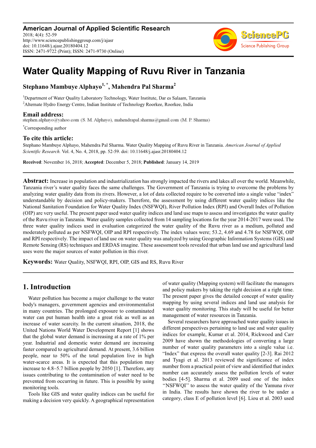 Water Quality Mapping of Ruvu River in Tanzania