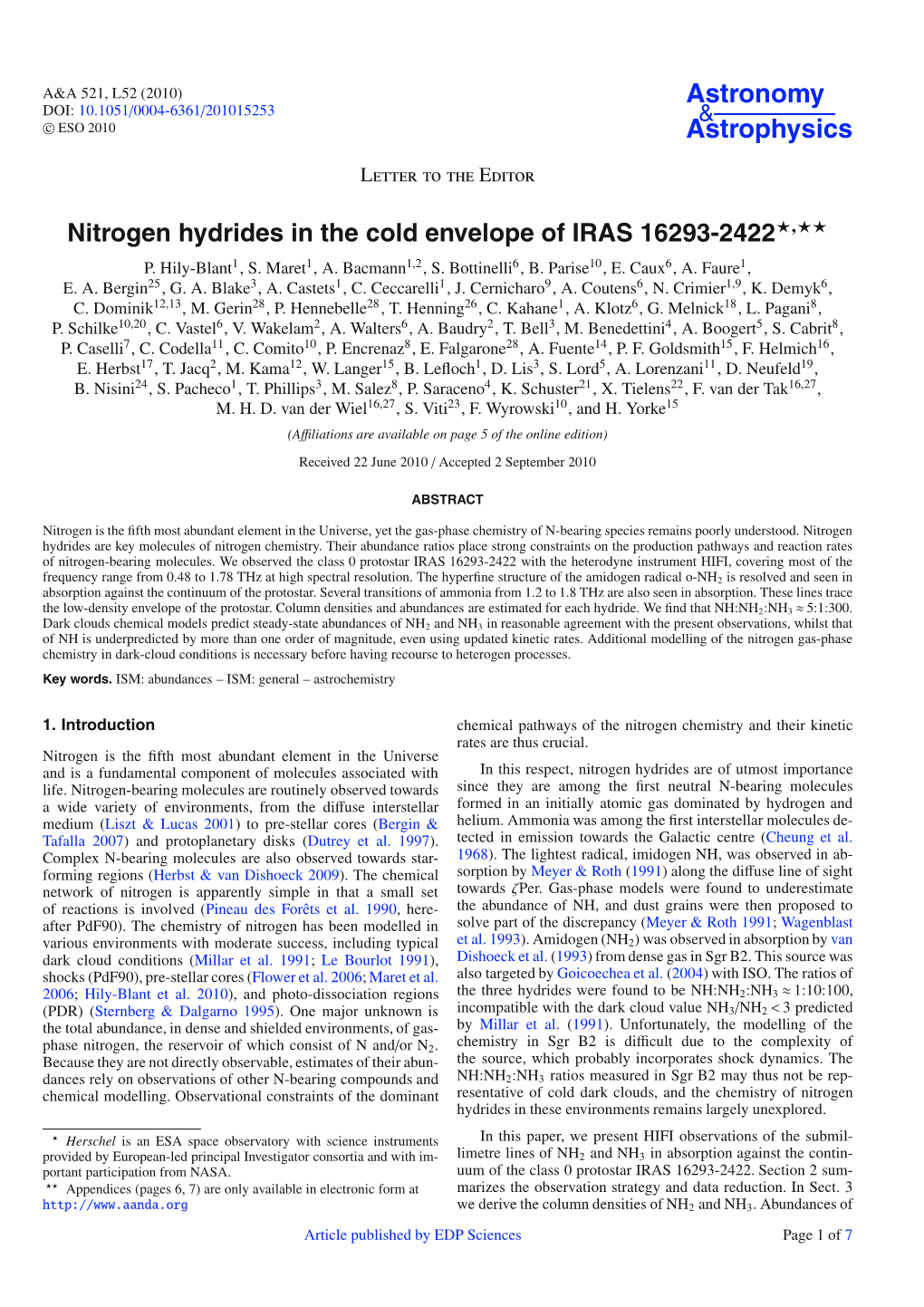 Nitrogen Hydrides in the Cold Envelope of IRAS 16293-2422�,�� P