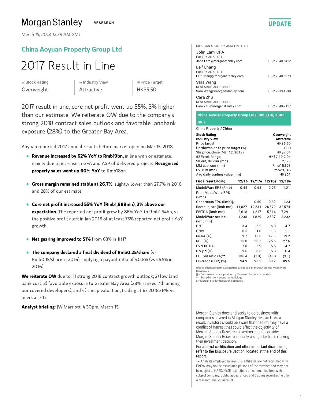 China Aoyuan Property Group Ltd: 2017 Result in Line