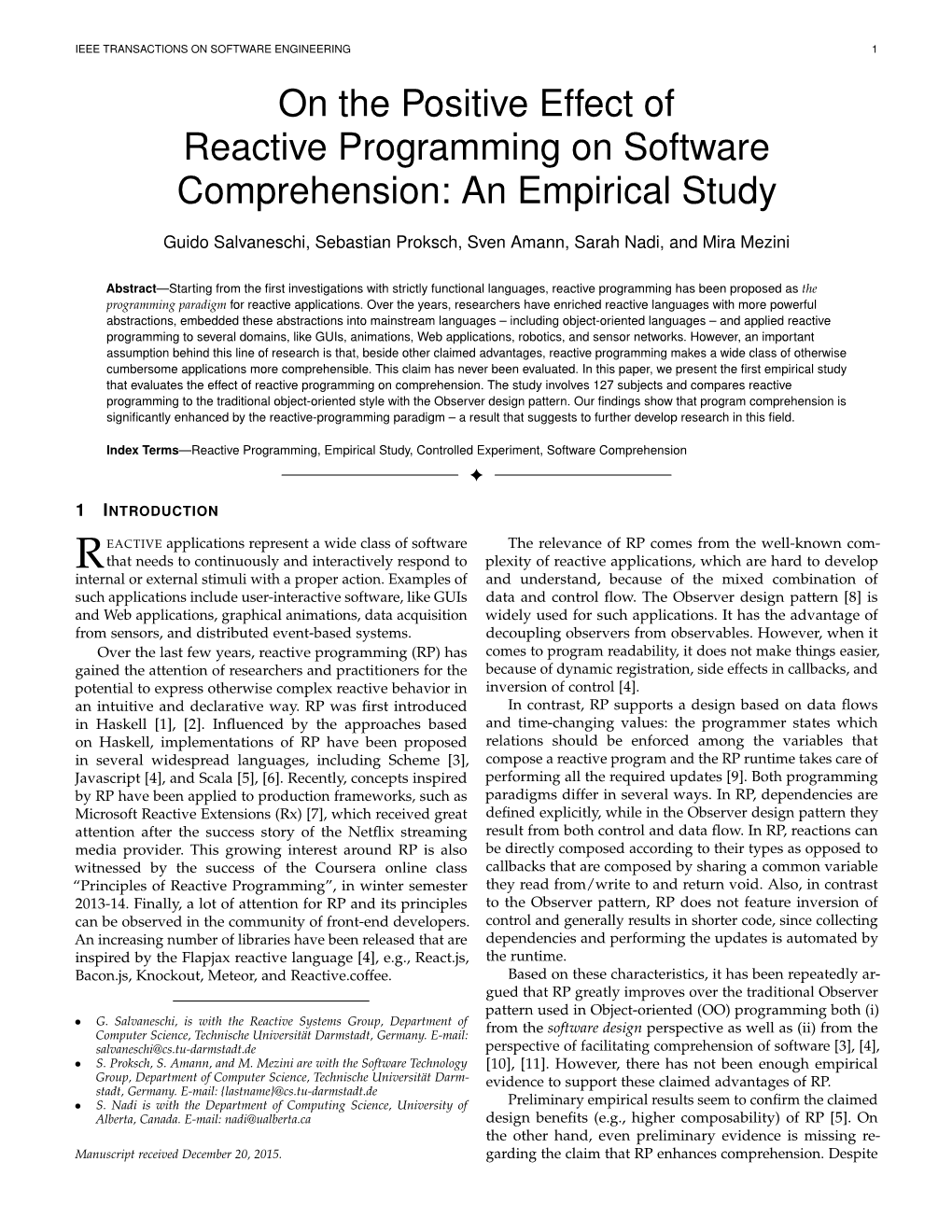 On the Positive Effect of Reactive Programming on Software Comprehension: an Empirical Study