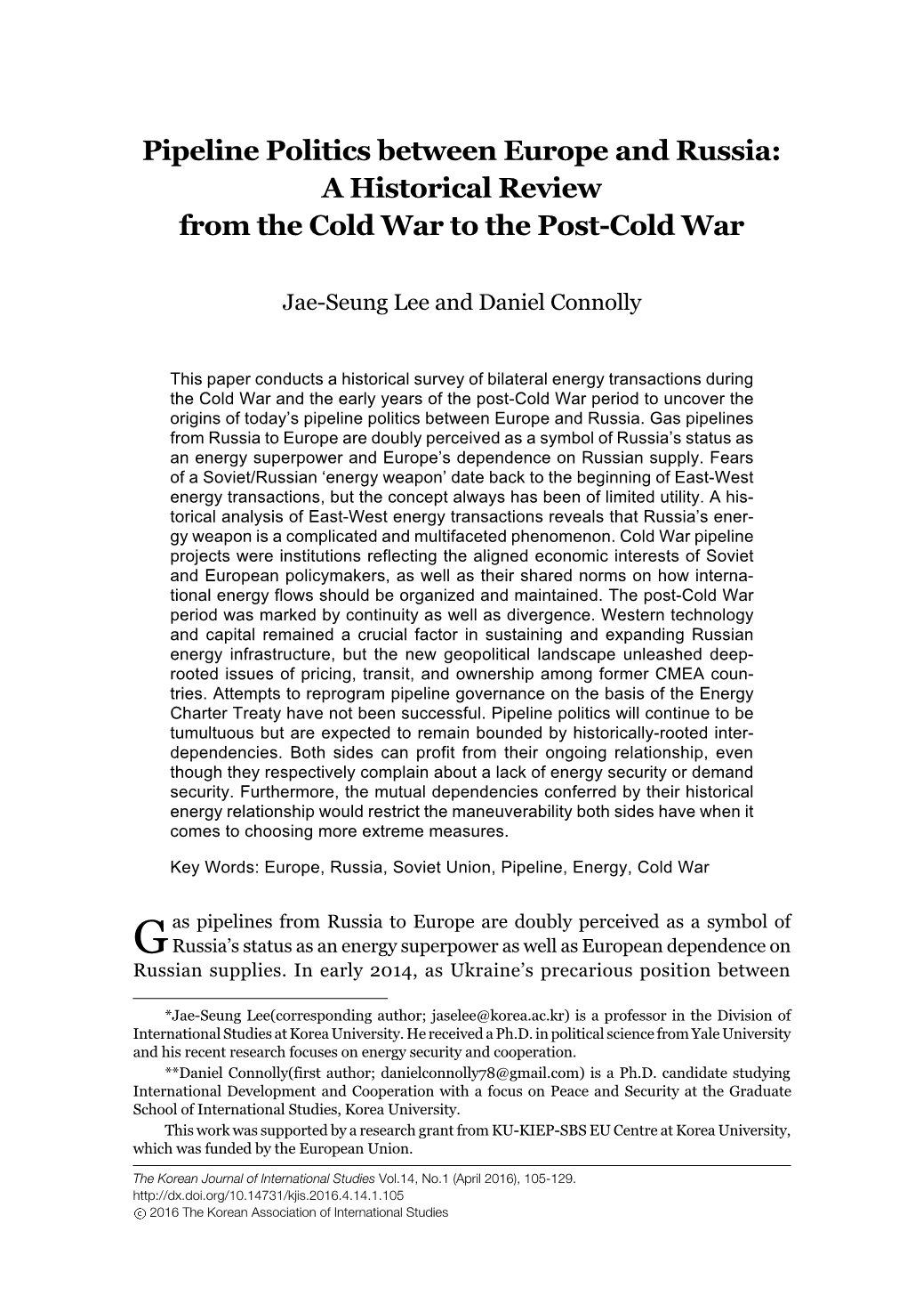 Pipeline Politics Between Europe and Russia: a Historical Review from the Cold War to the Post-Cold War