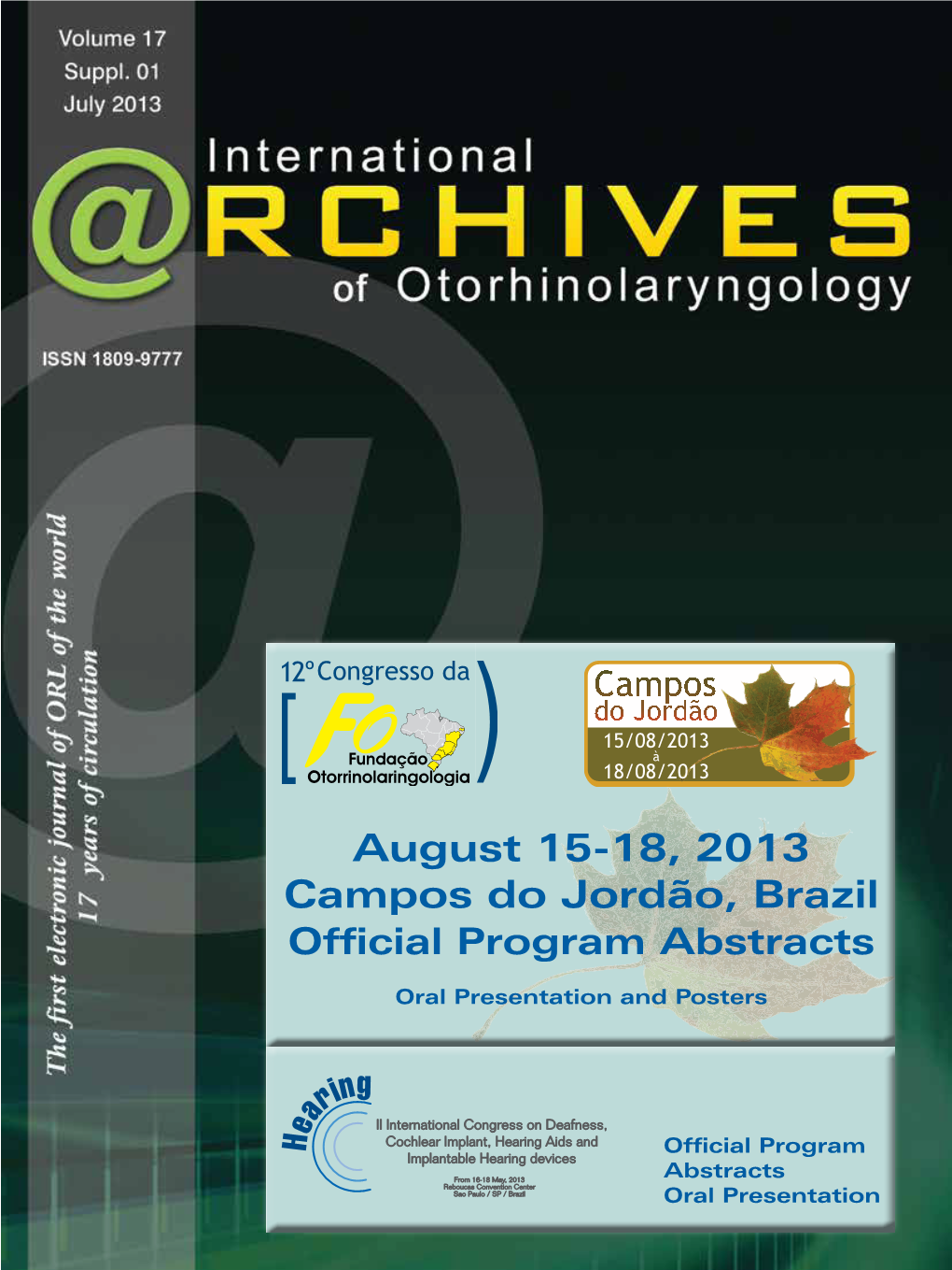 August 15-18, 2013 Campos Do Jordão, Brazil Official Program Abstracts