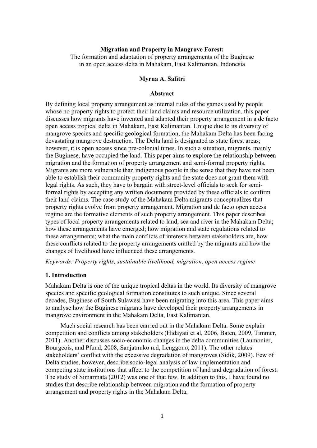 Migration and Property in Mangrove Forest: the Formation And