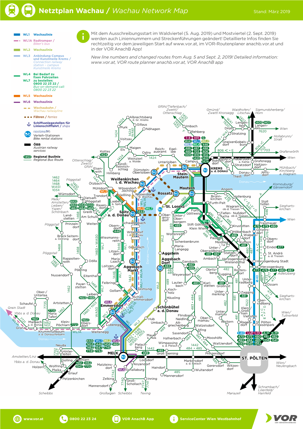 Netztplan Wachau / Wachau Network Map Stand: März 2019