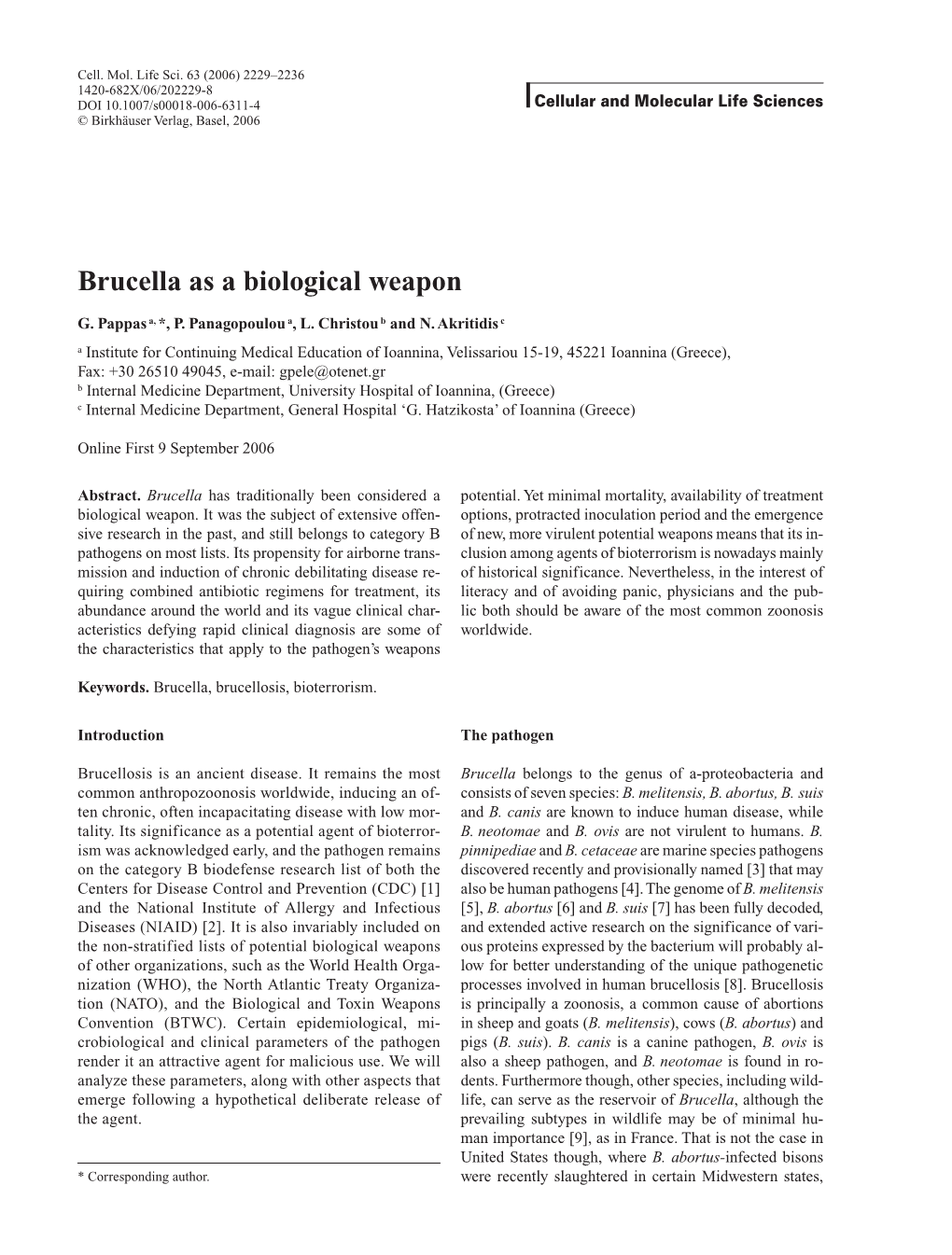 Brucella As a Biological Weapon