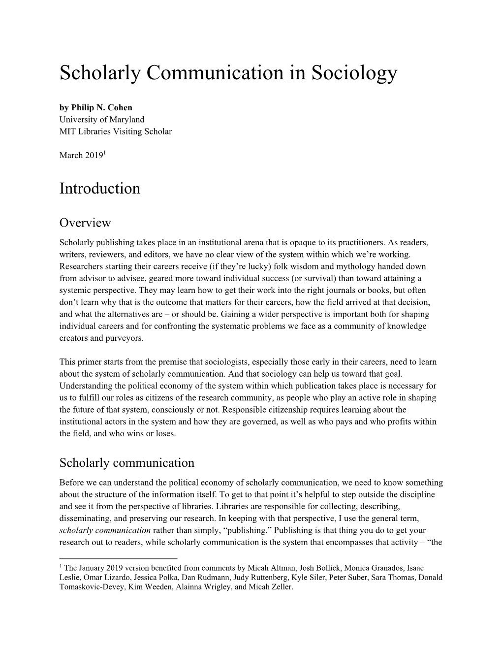 Scholarly Communication in Sociology by Philip N