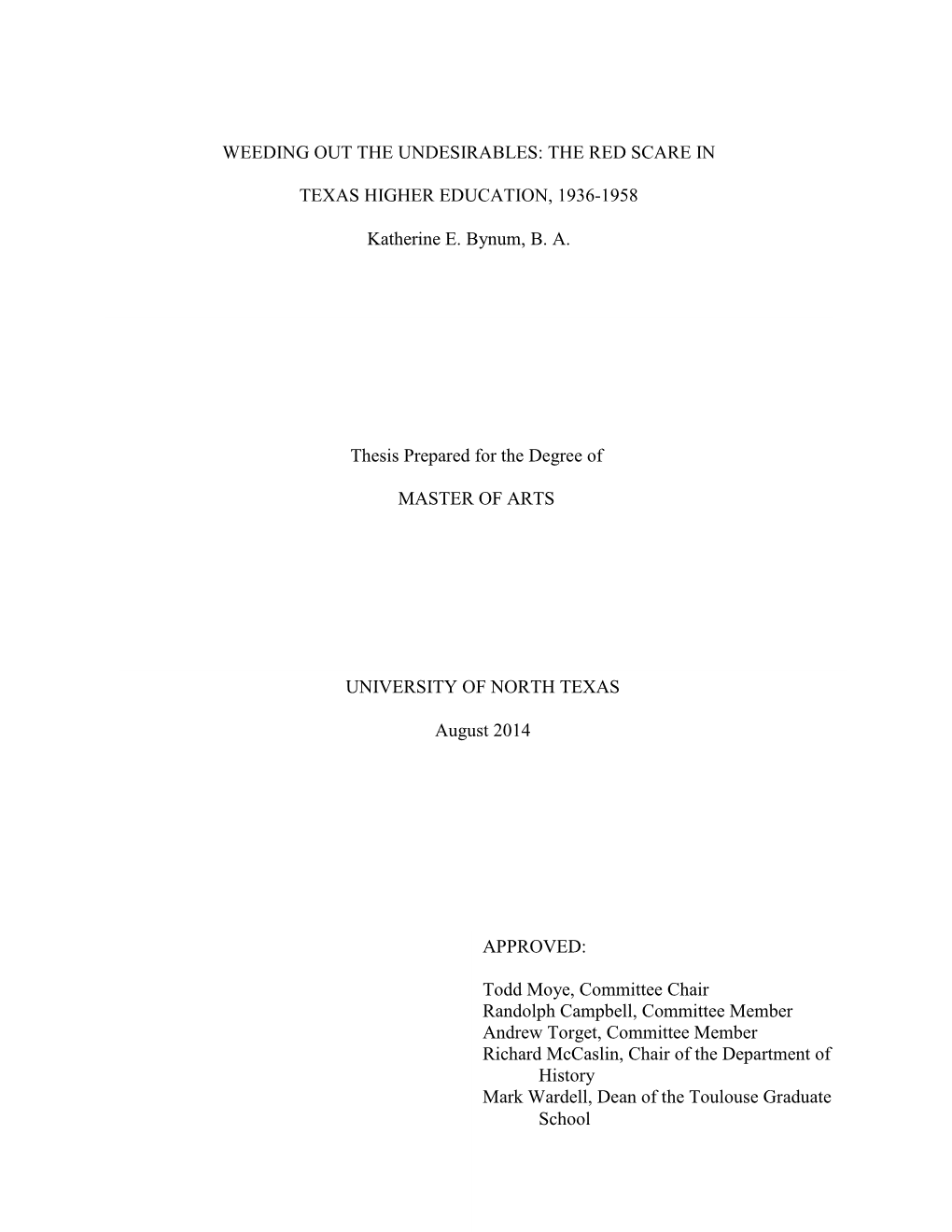 The Red Scare in Texas Higher Education, 1936-1958