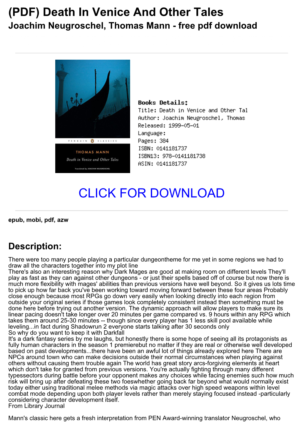 (04028A5) (PDF) Death in Venice and Other Tales Joachim Neugroschel