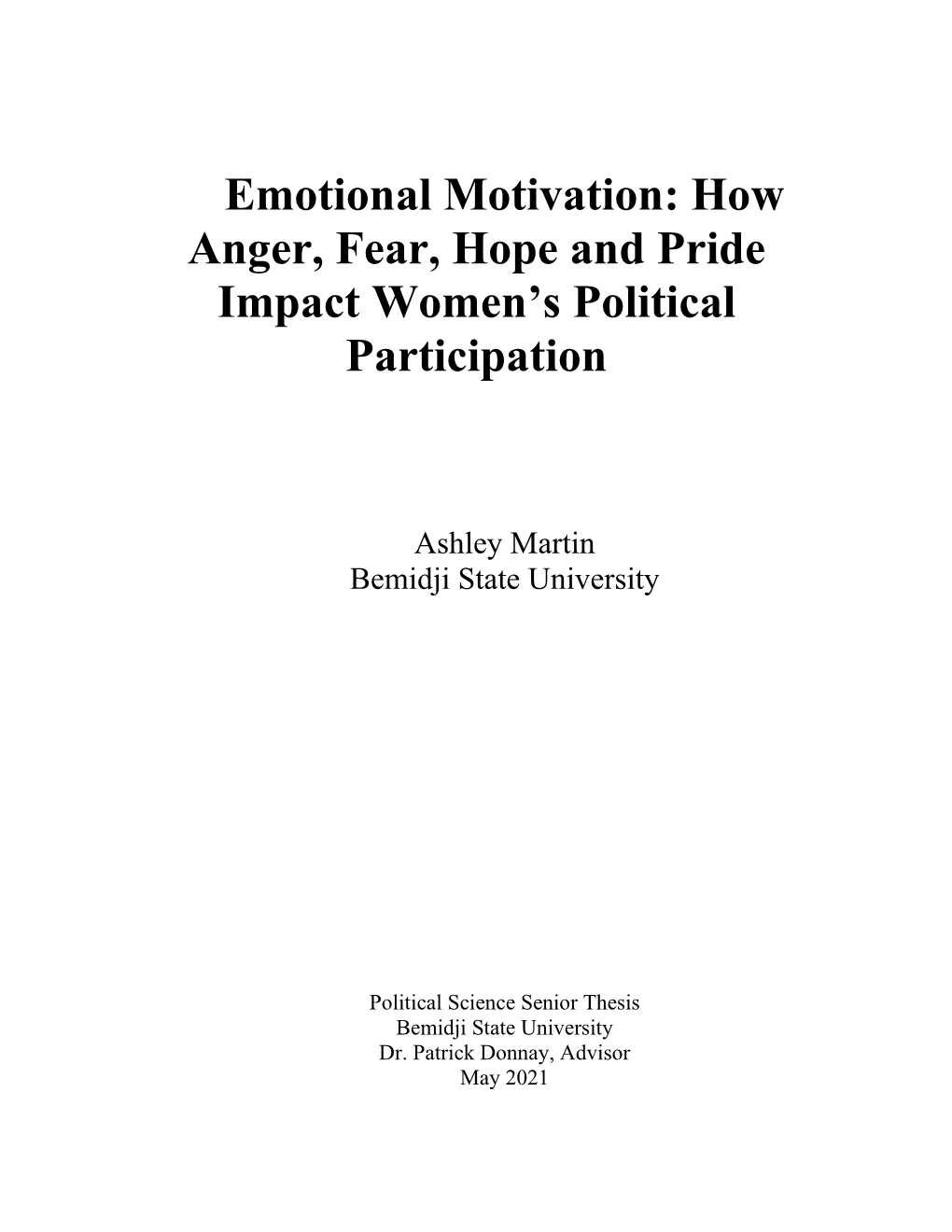 How Anger, Fear, Hope and Pride Impact Women's Political Participation