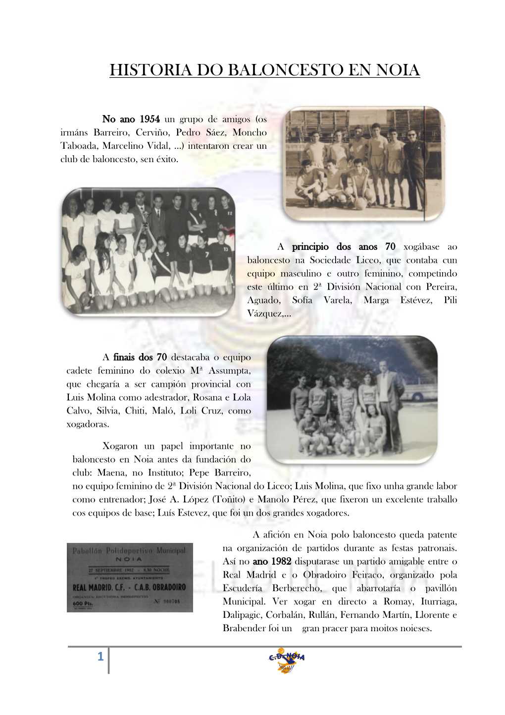 Historia Do Baloncesto En Noia