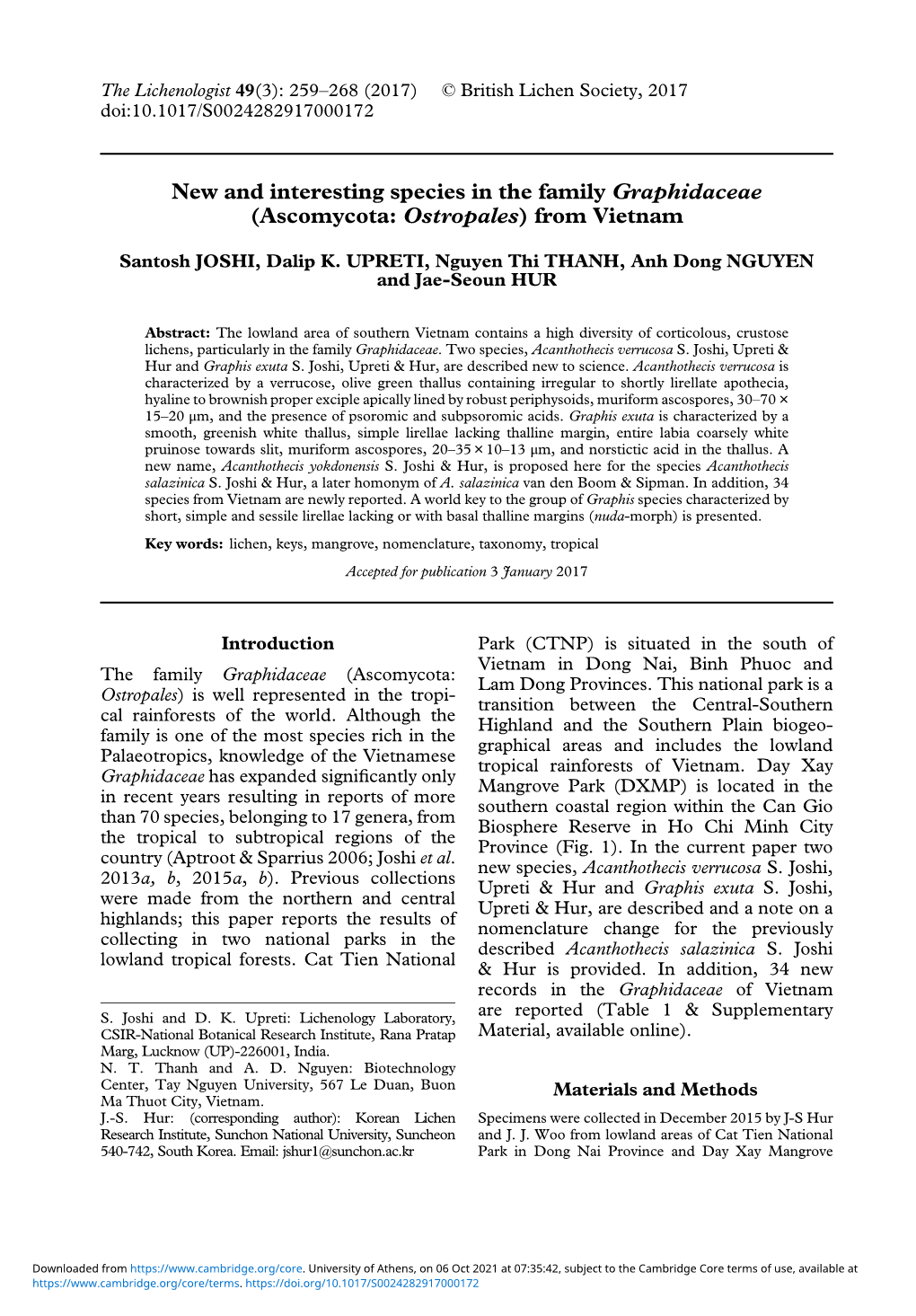 New and Interesting Species in the Family Graphidaceae (Ascomycota: Ostropales) from Vietnam