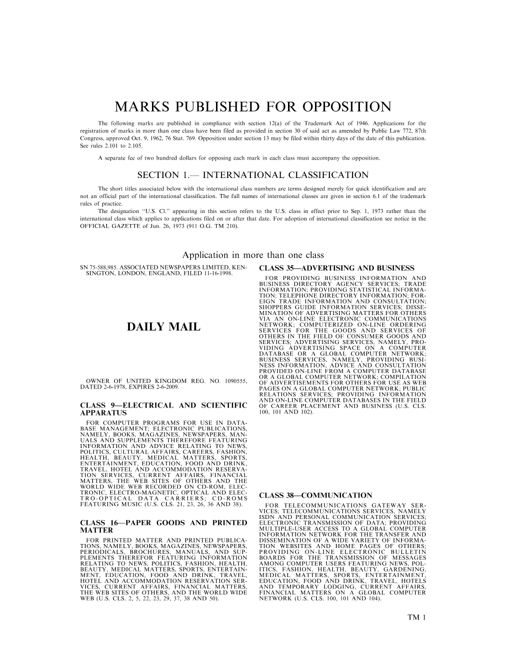 Marks Published for Opposition