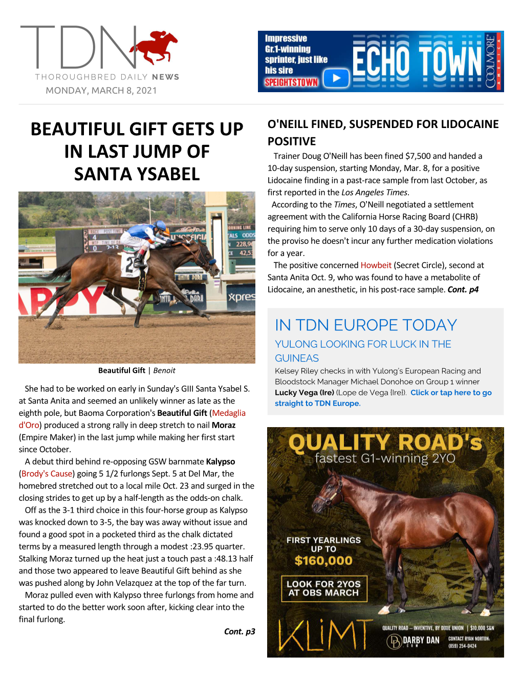 Beautiful Gift Gets up in Last Jump of Santa Ysabel