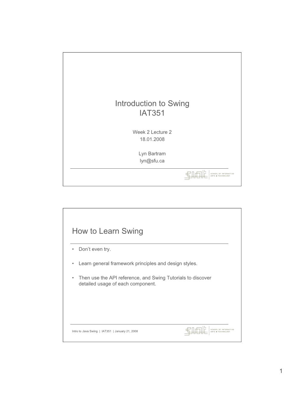 Introduction to Swing IAT351