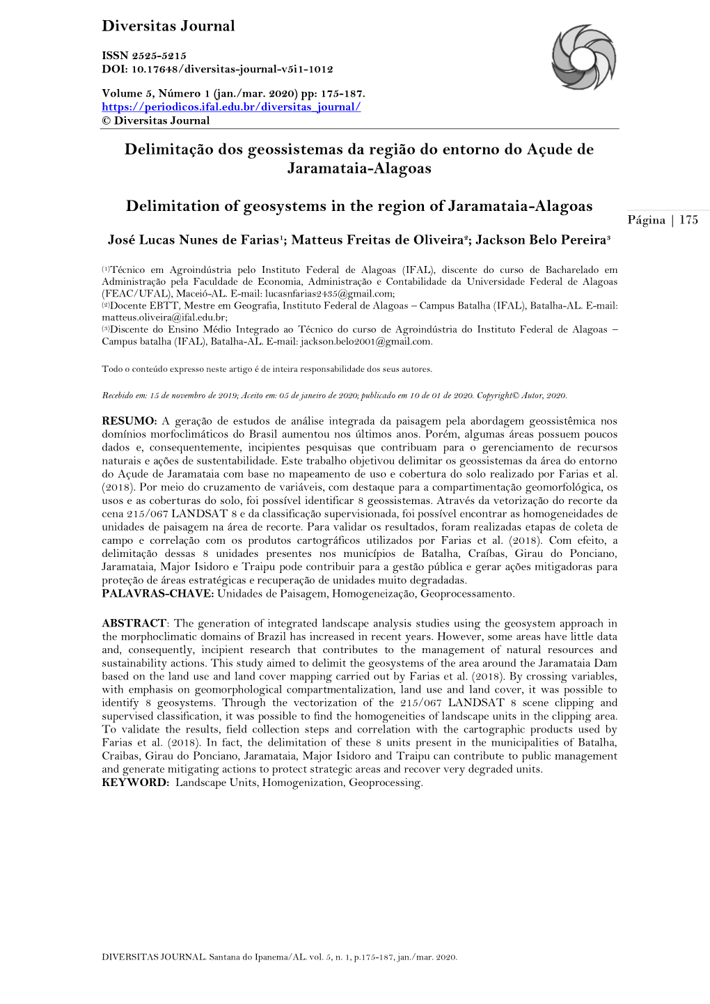 Diversitas Journal Delimitação Dos Geossistemas Da Região Do Entorno