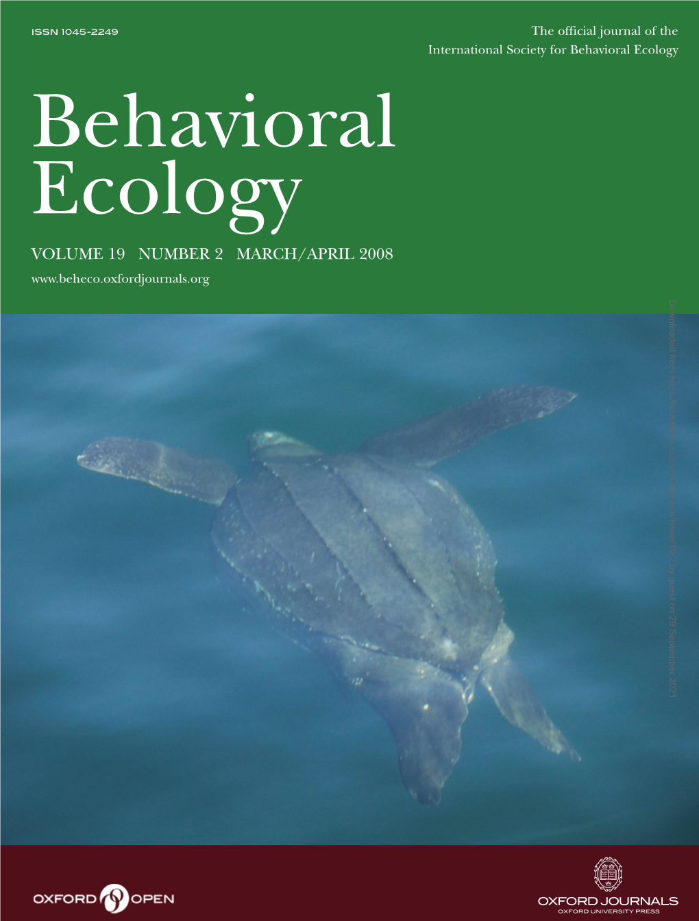 Behavioral Ecology Issn 1045-2249 the Official Journal of the International Society for Behavioral Ecology Volume 19 Number 2 March/April 2008