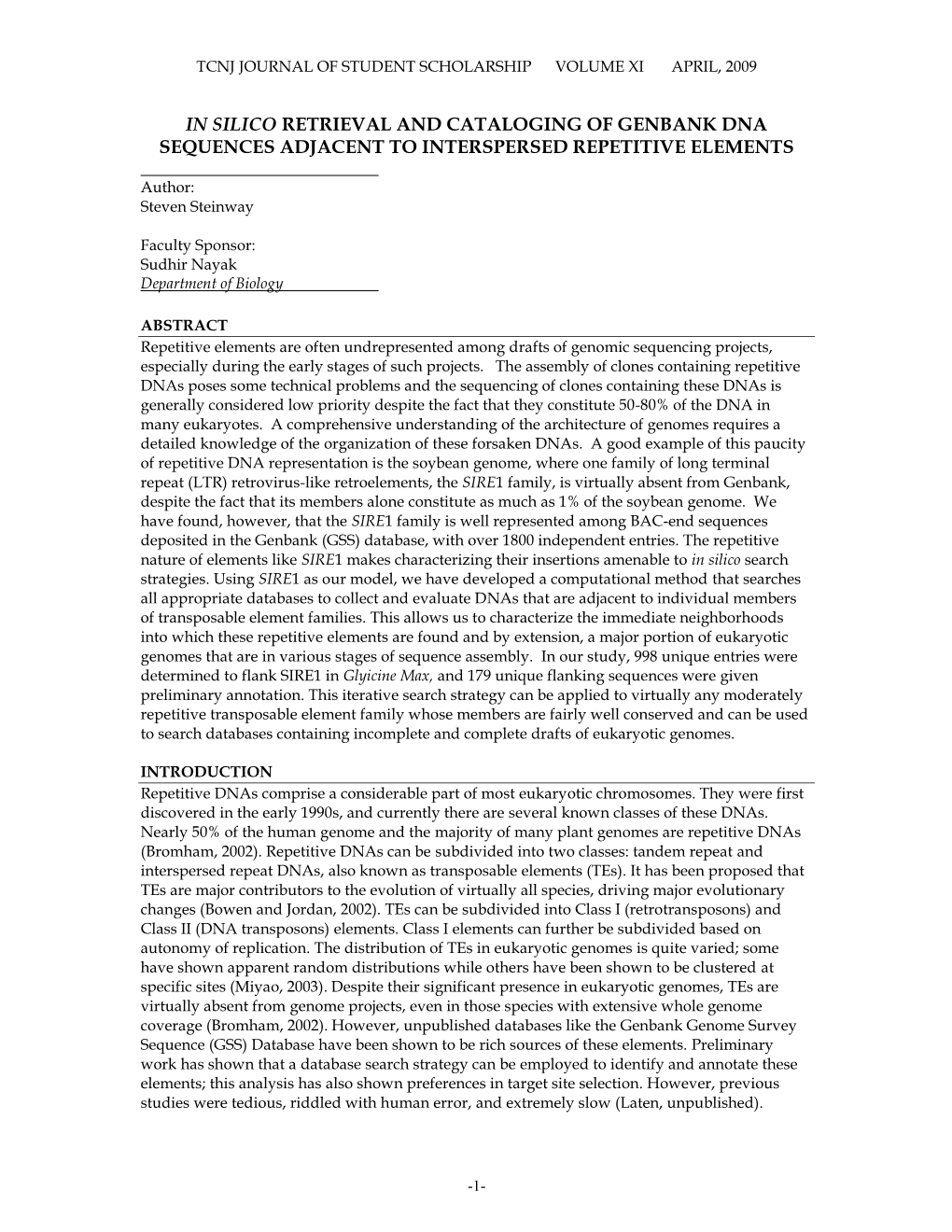 In Silico Retrieval and Cataloging of Genbank Dna Sequences Adjacent to Interspersed Repetitive Elements