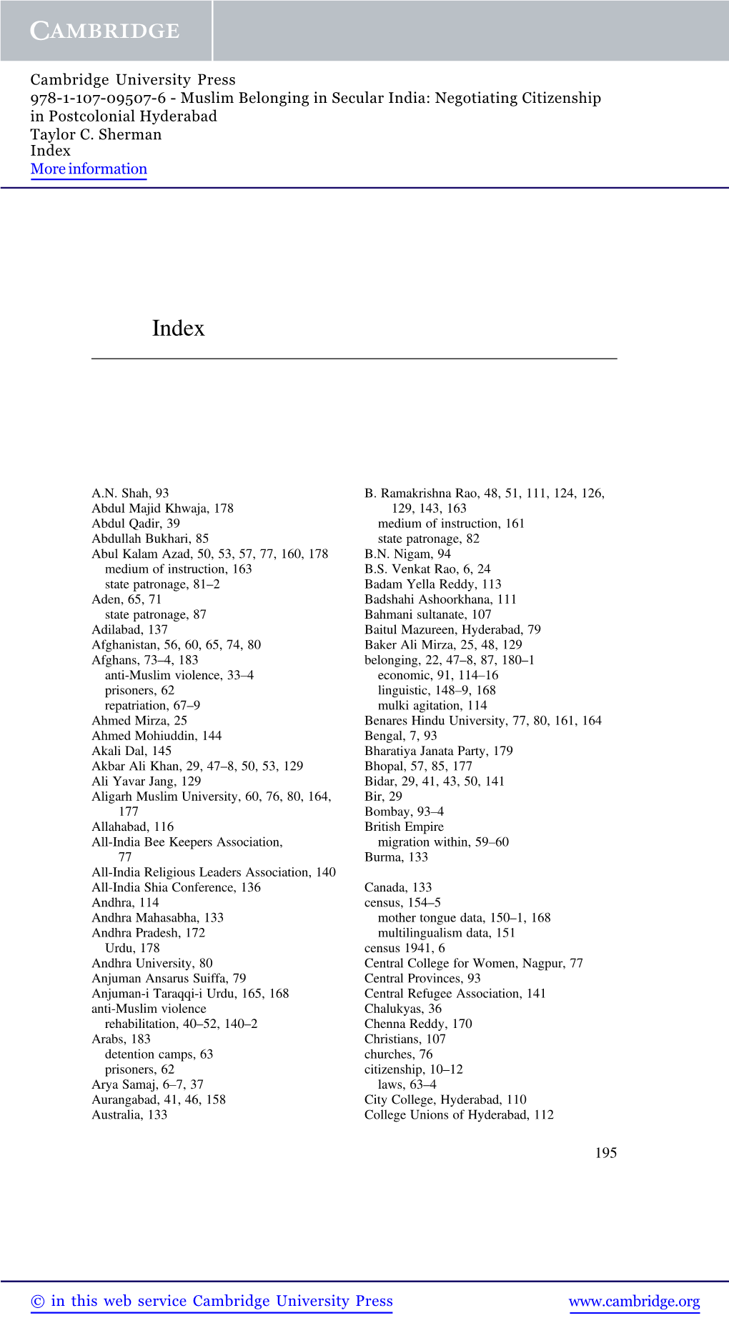 Muslim Belonging in Secular India: Negotiating Citizenship in Postcolonial Hyderabad Taylor C